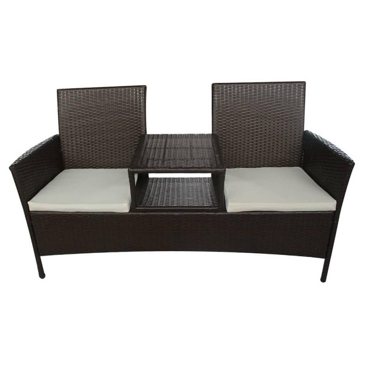 GARTENSOFA 2-Sitzer mit Teetisch Poly Rattan Braun - Braun, Holz (152/85/62cm) - furnicato