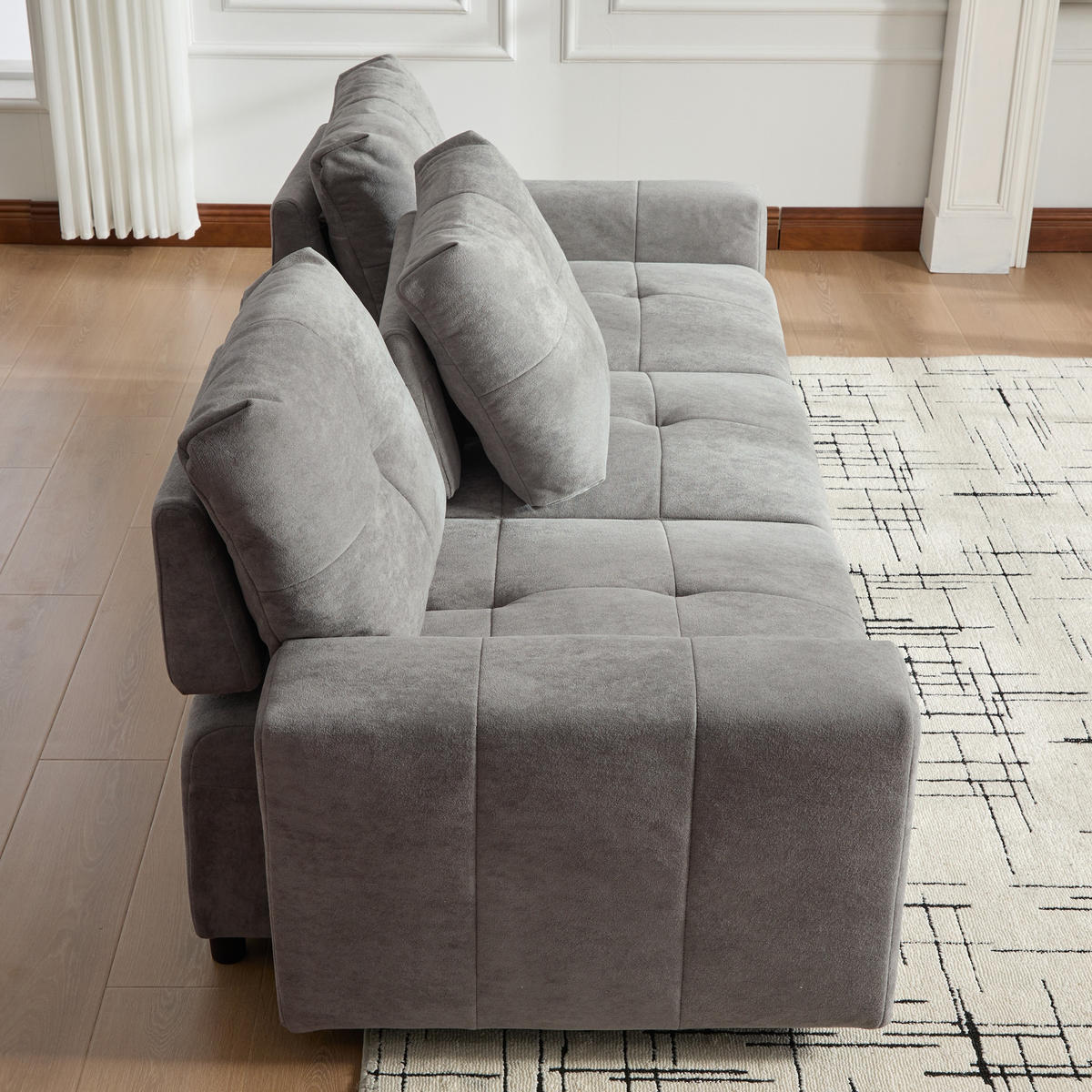 ECKSOFA 213/94/84 cm Grau Weiß mit Schlaffunktion - Grau, Textil (213/94cm) - Oxeza