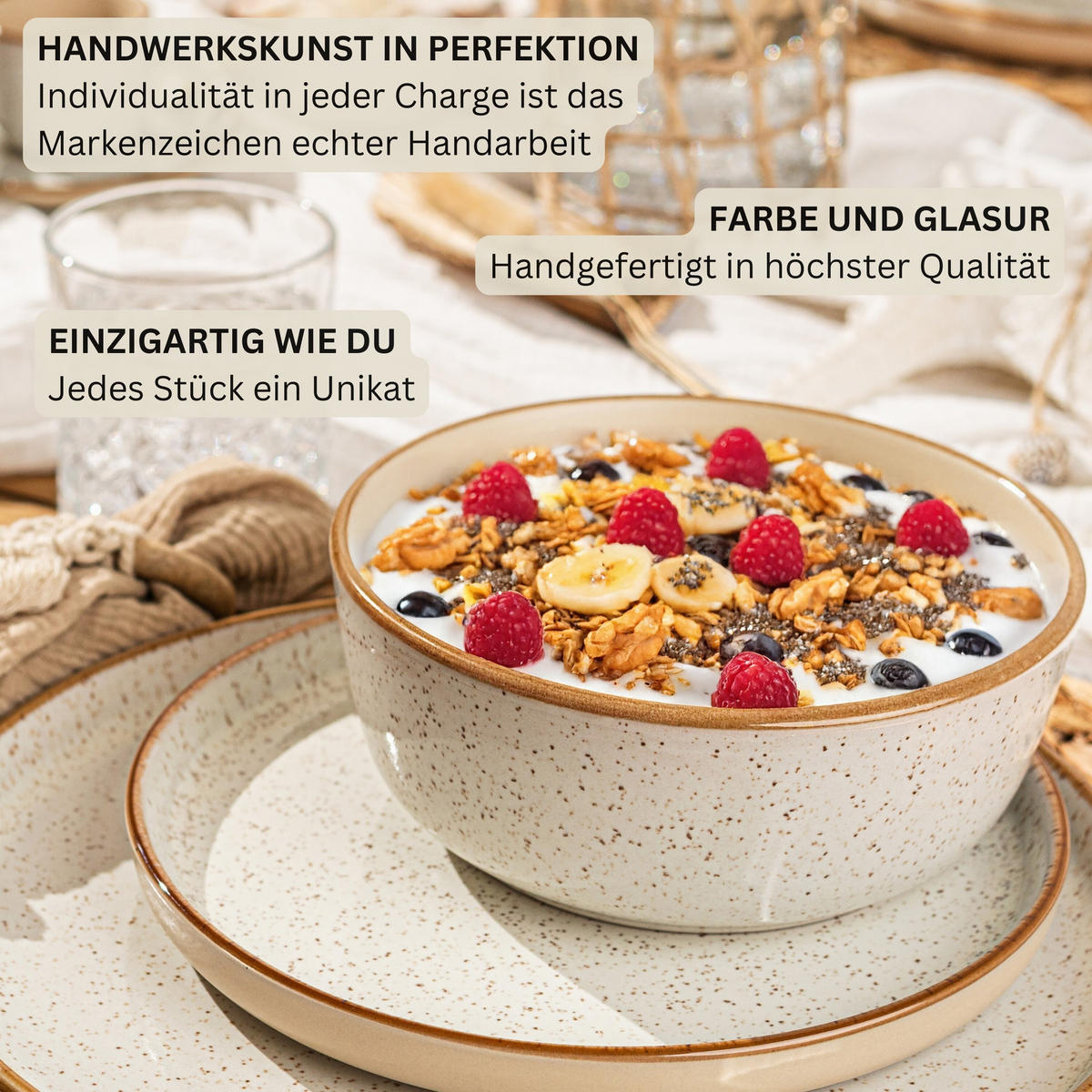 SCHALEN SET RIO CREME - 6 teilig aus Steingut - Creme, Stein (25cm) - Sänger