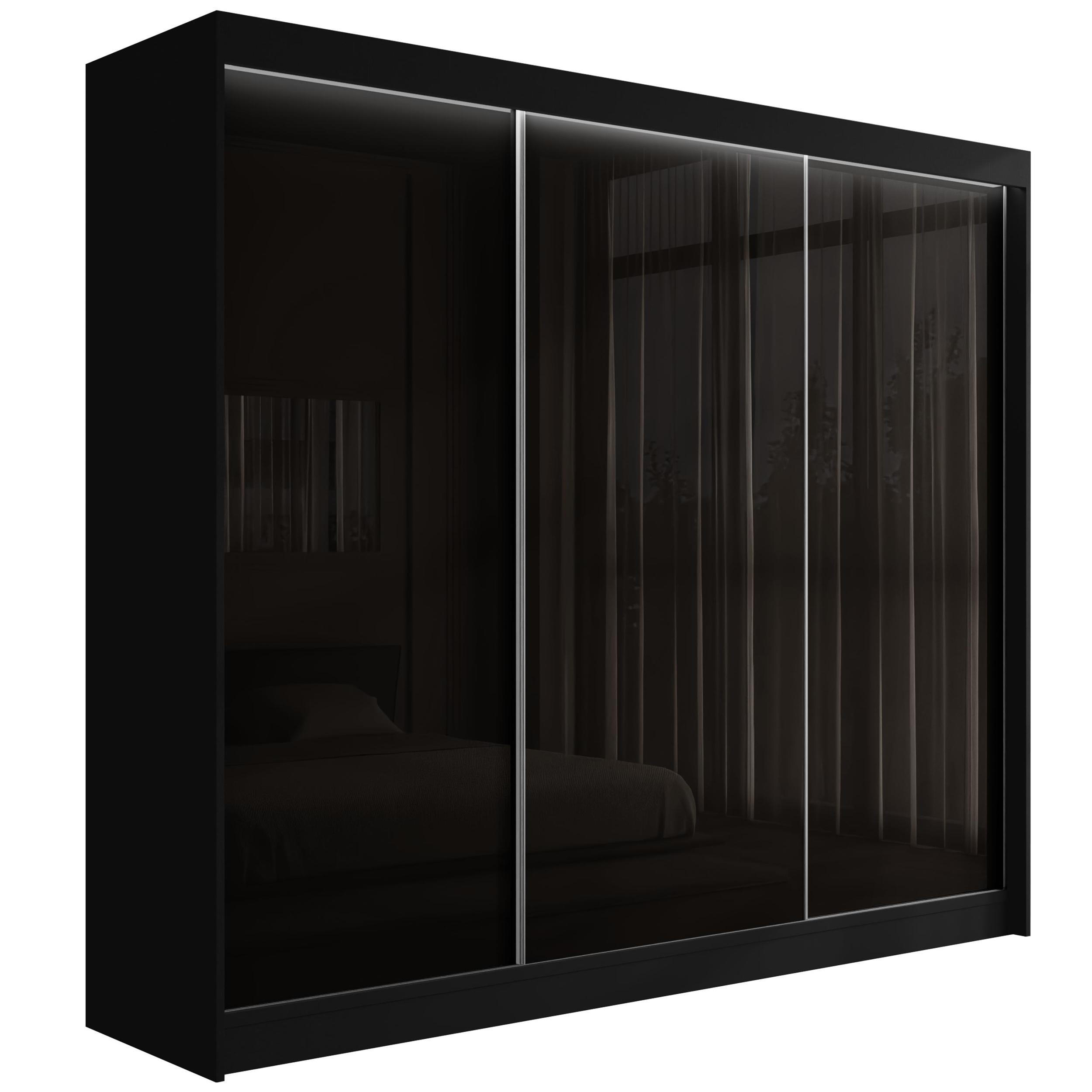 KLEIDERSCHRANK PEKA mit LED - 250 cm - Schwarz - Schwarz, Holzwerkstoff (250/215/61cm) - ALTDECOR