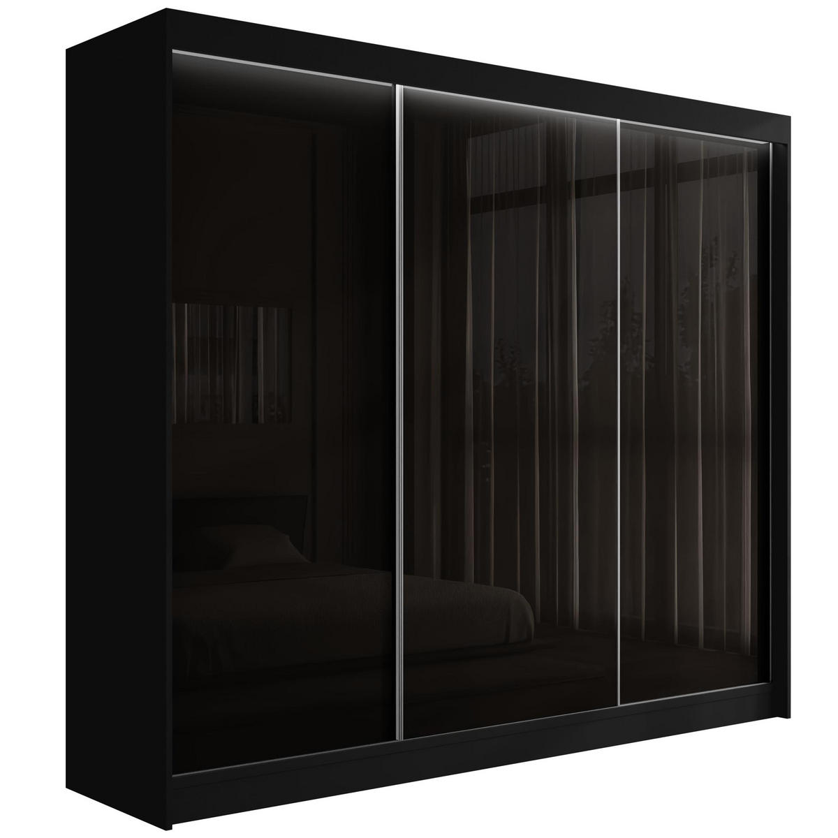 KLEIDERSCHRANK PEKA mit LED - 250 cm - Schwarz - Schwarz, Holzwerkstoff (250/215/61cm) - ALTDECOR