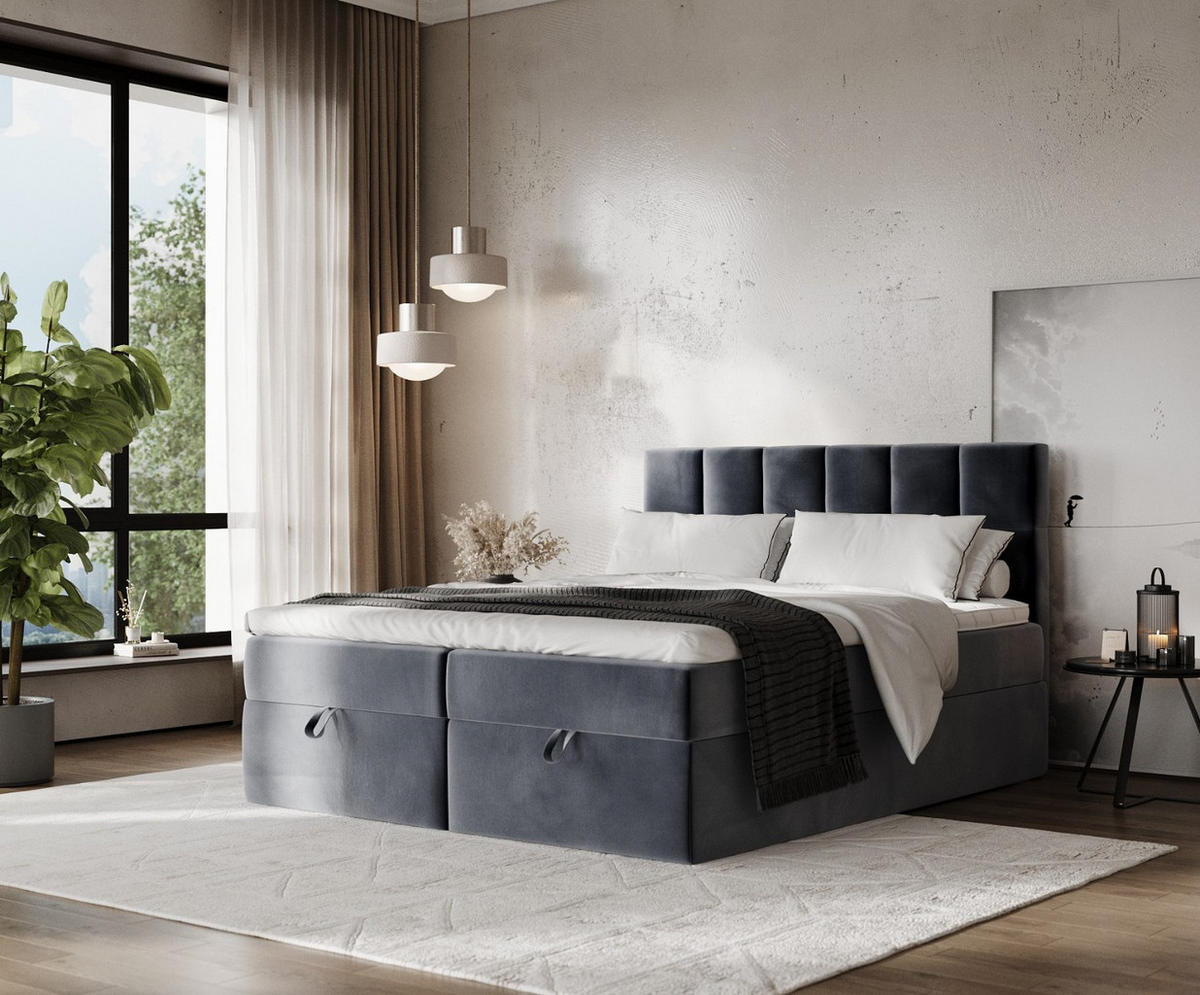 BOXBETT Savio 180/200 cm Dunkelgrau im Kronos Stoff - Dunkelgrau/Schwarz, Holz/Holzwerkstoff (180/200cm) - AltaBeds