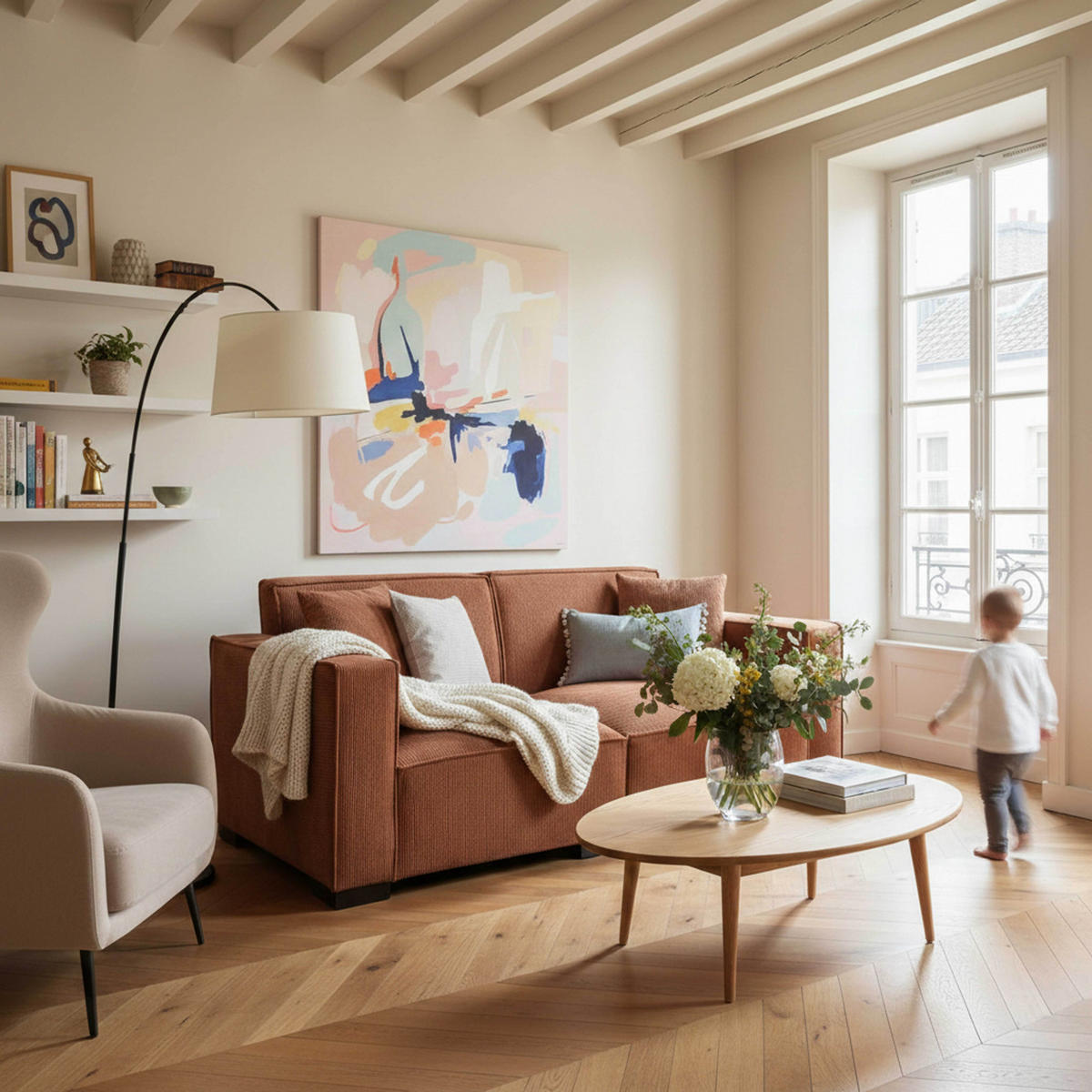 SOFA 2-Stizer, Terrakotta - Rot/Braun, Textil (180/76/90cm) - Oviala