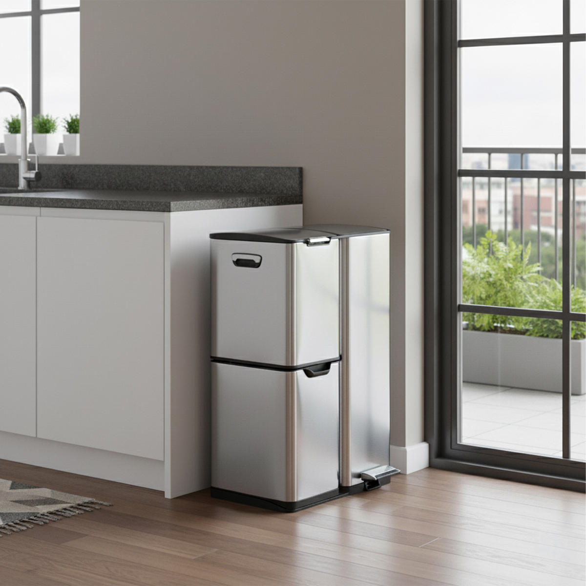 MÜLLEIMER - Silberfarben, Kunststoff/Metall (47/72/39cm) - Relaxdays