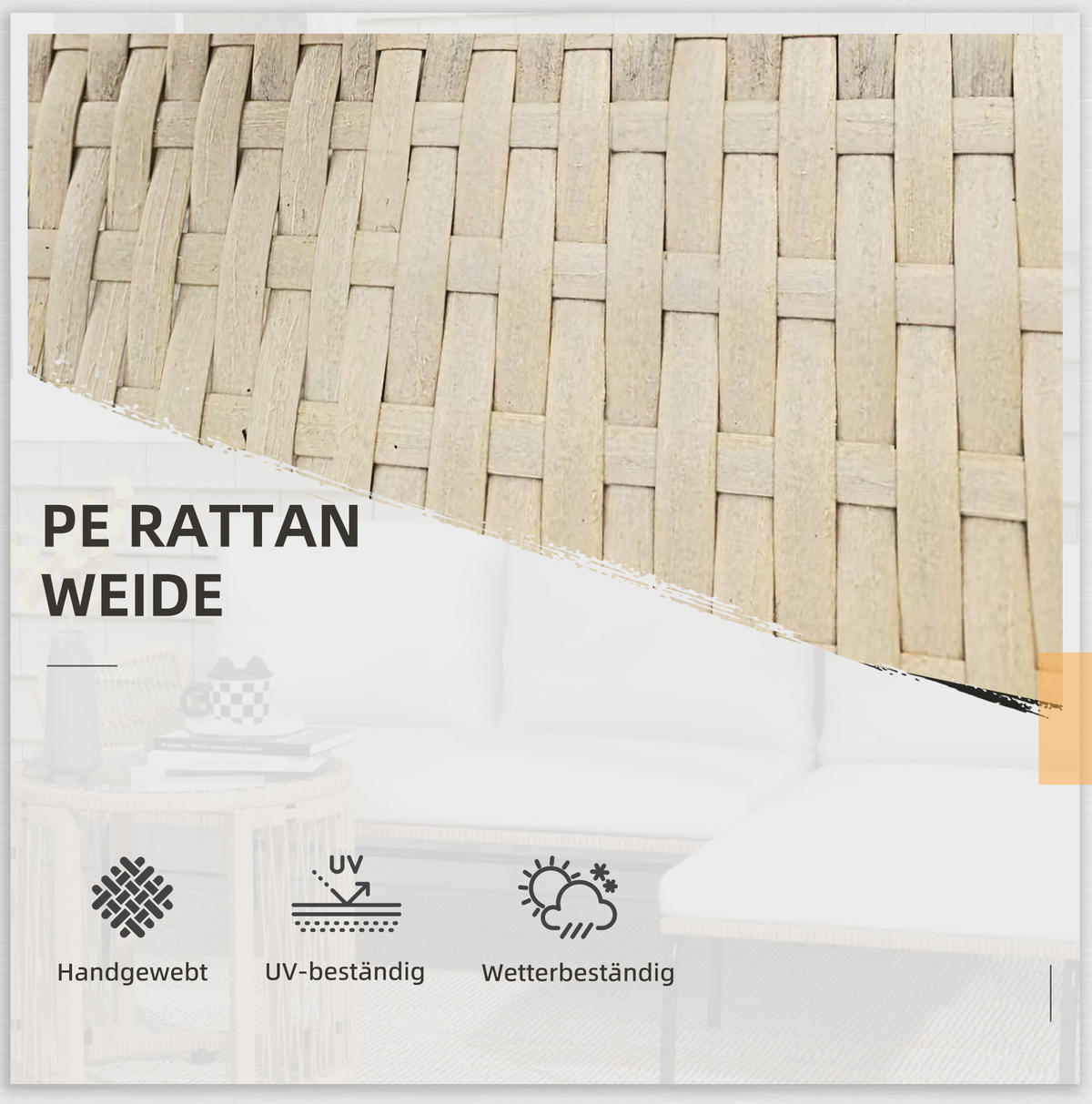 GARTENMÖBEL-SET 71/129/75 cm cremeweiß aus PE-Rattan mit Sonnenliege, Zweisitzer-Sofa und Tisch - Weiß, Textil - OKWISH