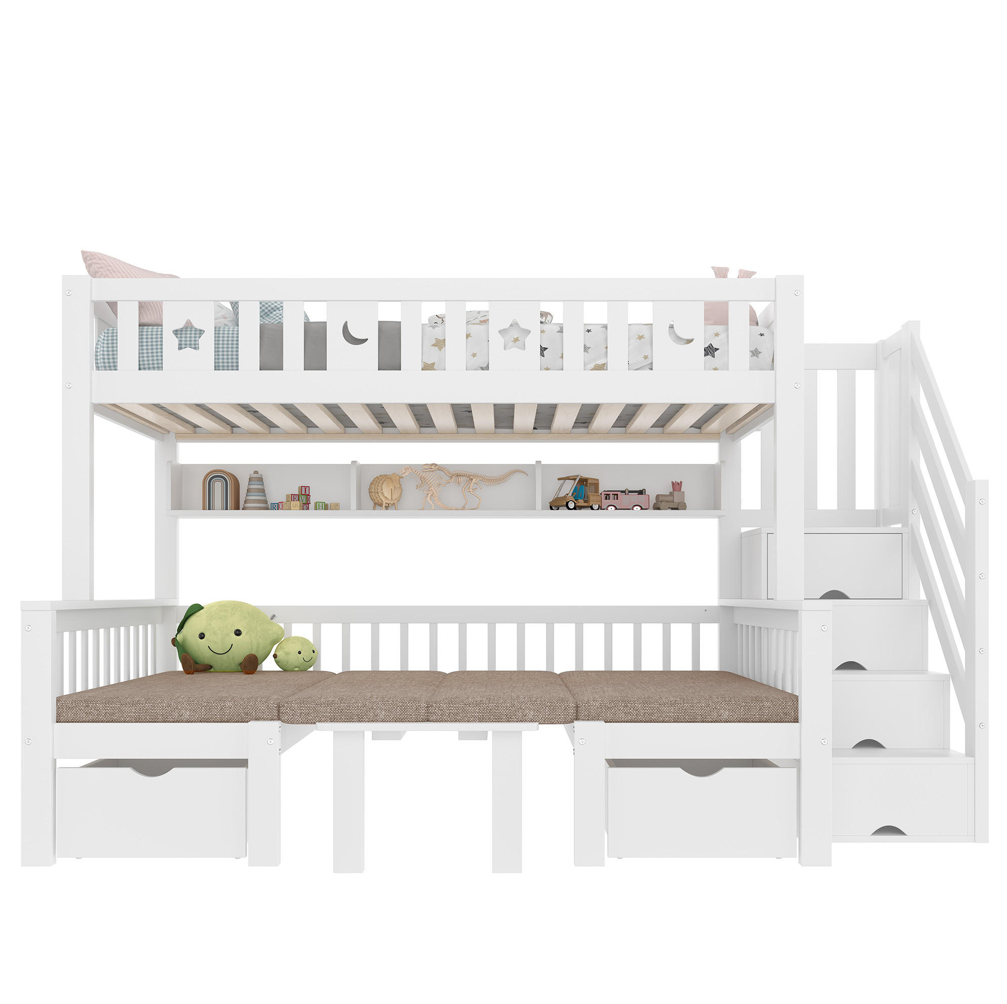 HOCHBETT 90/200 cm in Weiß – mit Klapptisch, Stauraumleiter und Rausfallschutz - Weiß, Holz (90/200cm) - BEAOK