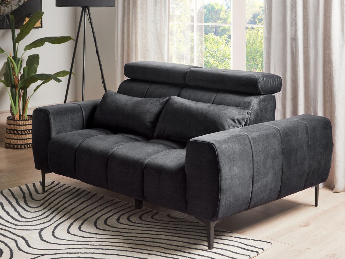2-SITZER-SOFA Samtstoff schwarz Vegamo - Schwarz, Textil (176/97/110cm) - Beliani
