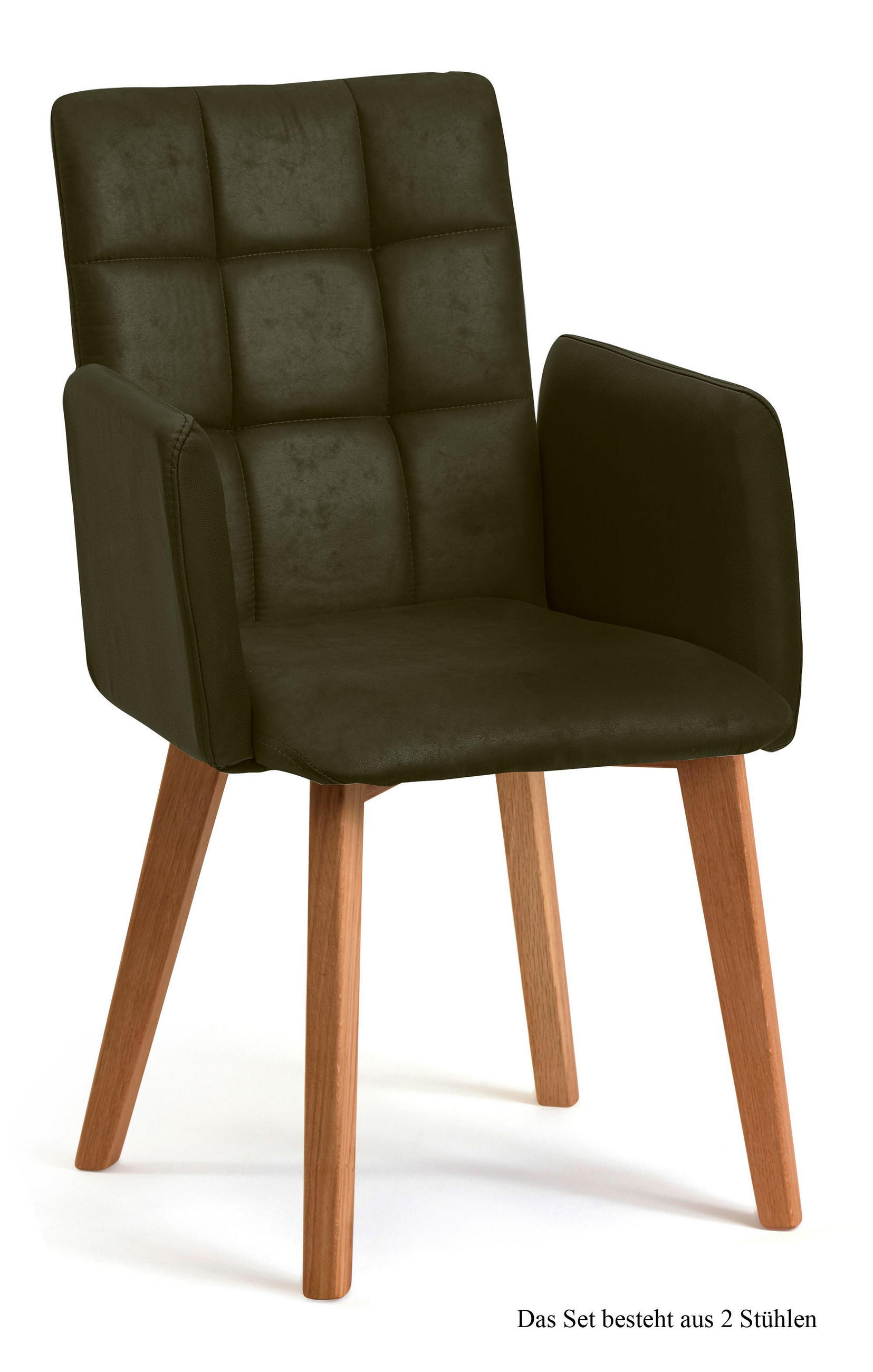 ARMLEHNSTUHL (2er-Set) Dareia 52x91x60 Eiche geölt/Khaki - Dunkelgrün/Eichefarben, Kunststoff (60/91/52cm) - 58aufmkessel