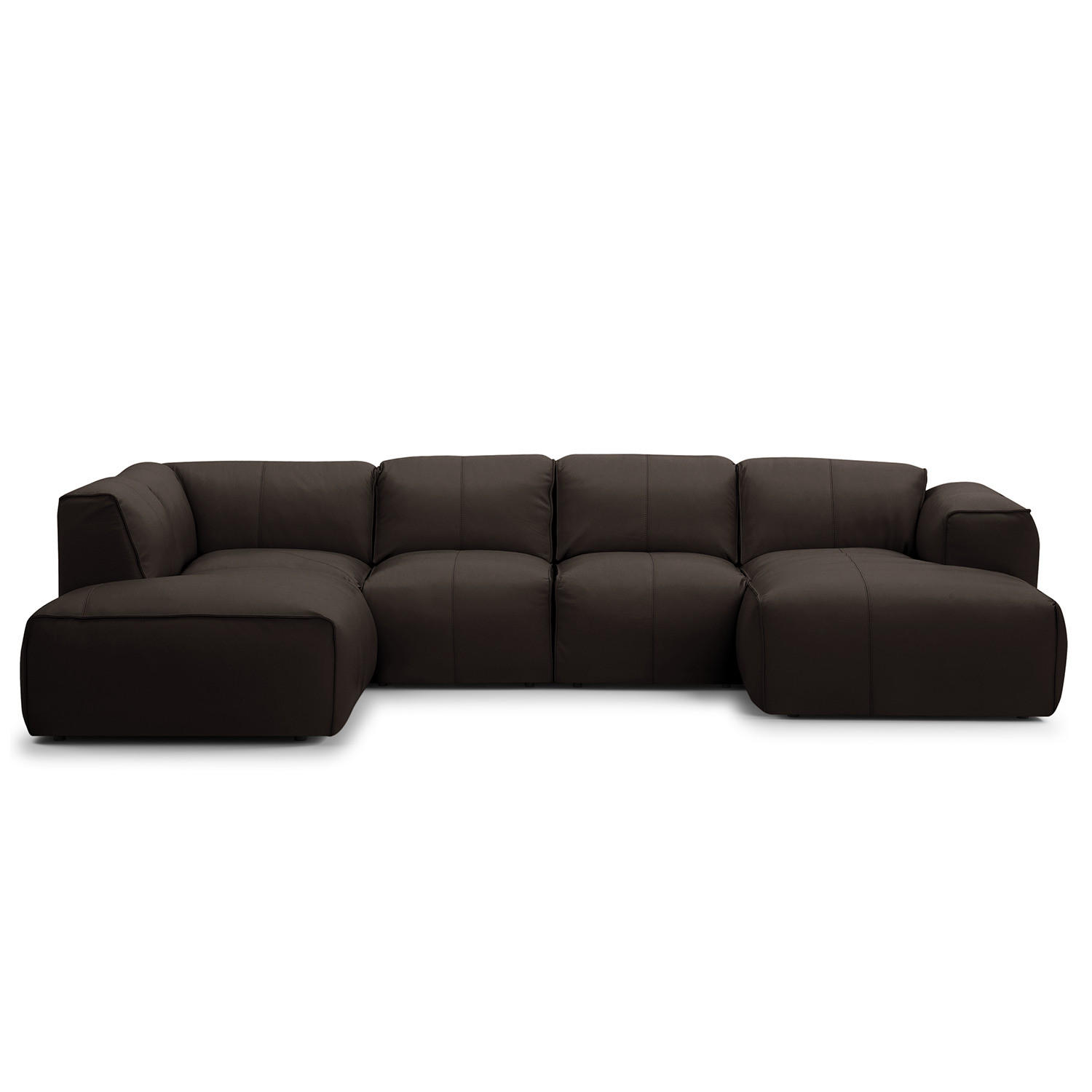 WOHNLANDSCHAFT mit Longchair - Dunkelbraun/Schwarz, Leder (325/71/235cm) - home24