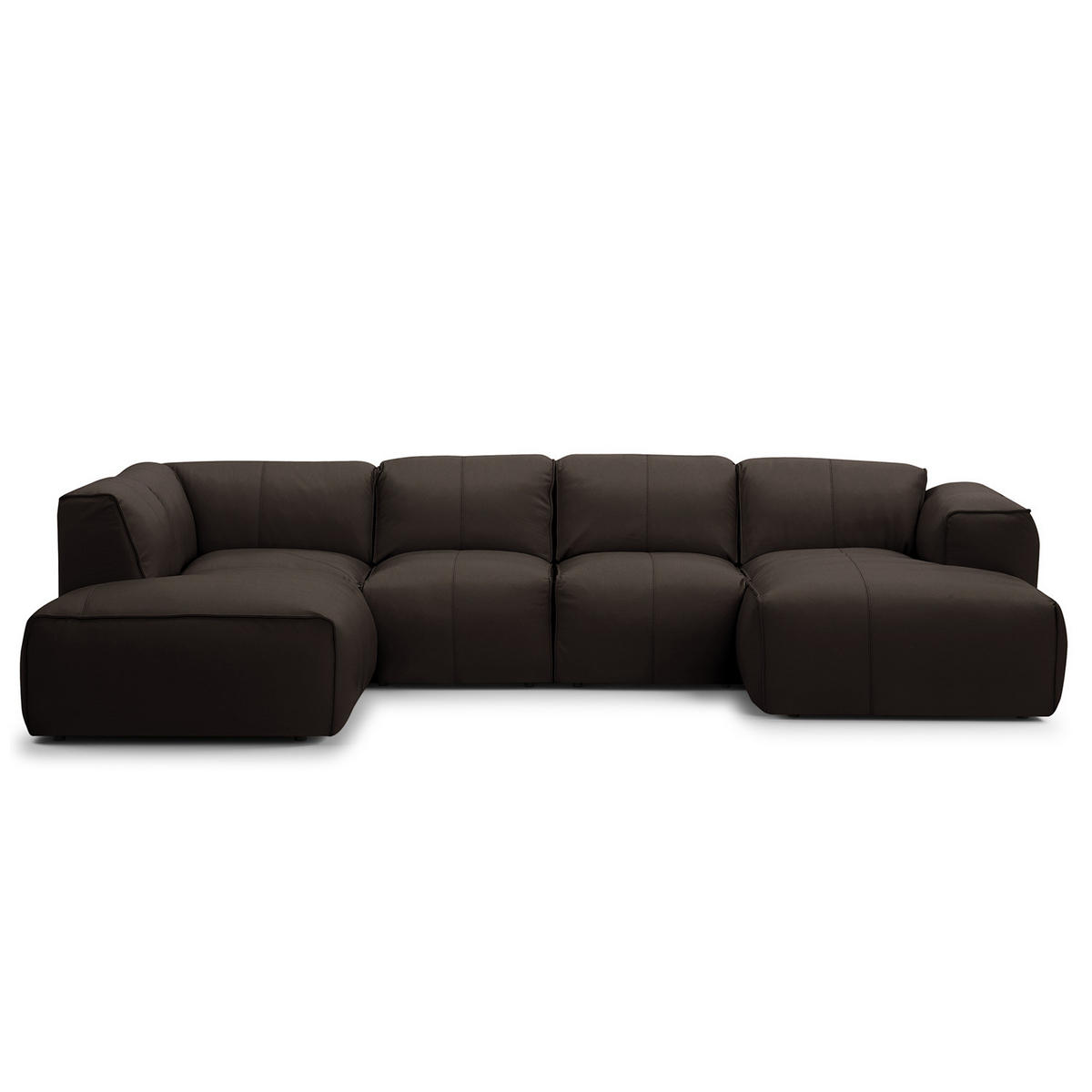 WOHNLANDSCHAFT mit Longchair - Dunkelbraun/Schwarz, Leder (325/71/235cm) - home24