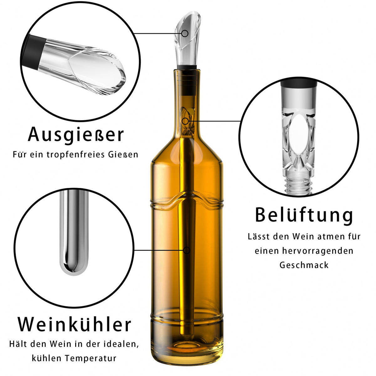WEINKÜHLSTAB Flaschenkühler mit Ausgießer - Silberfarben, Metall (8.5/3.8cm) - Intirilife