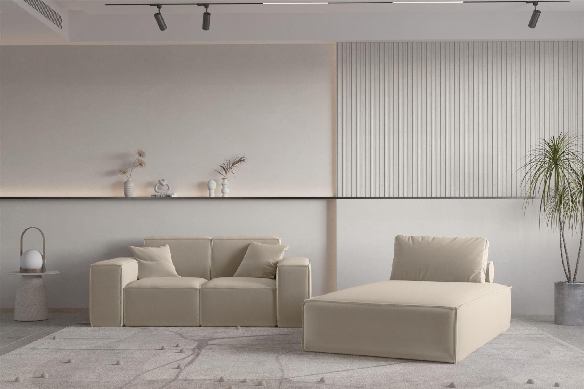 SOFA Sezlong Celes Premium 2er-set - Beige, Holzwerkstoff/Textil (110/95/194cm) - Fun Möbel