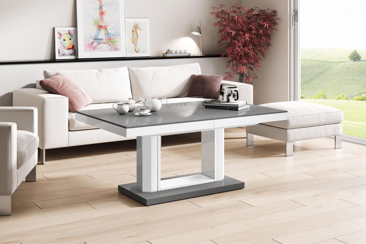 COUCHTISCH rechteckig Grau Hochglanz - Weiß Hochglanz 120/75/54 cm - Weiß Hochglanz/Grau, Holzwerkstoff (75/120/54cm) - designimpex