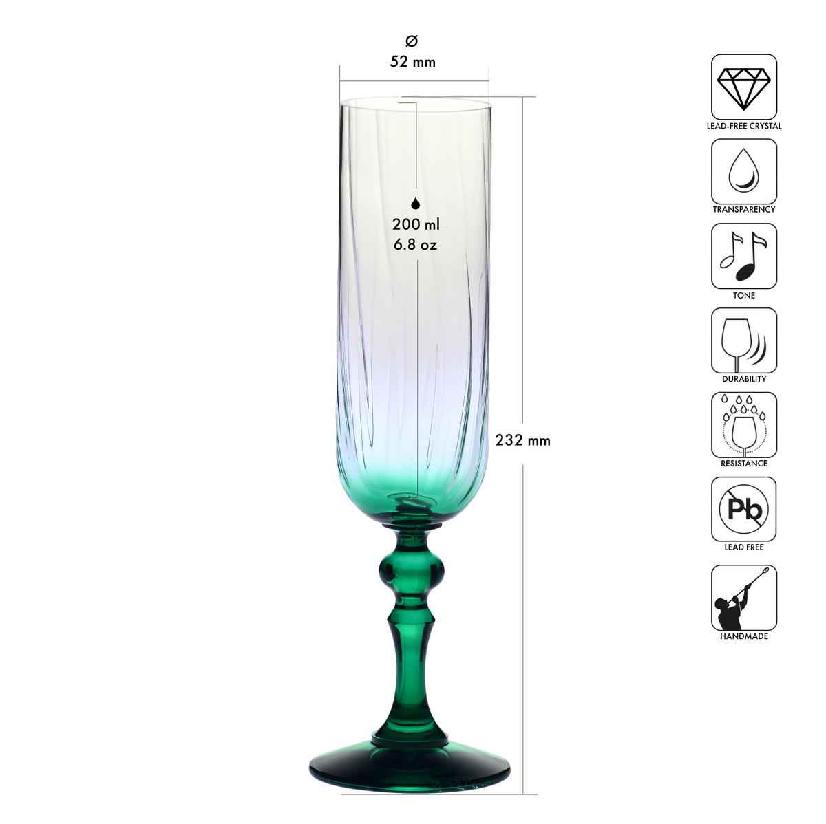 SEKTGLÄSER, 2er-Set, 200 ml - Pastellgrün, Glas (0.2L) - Krosno Glass