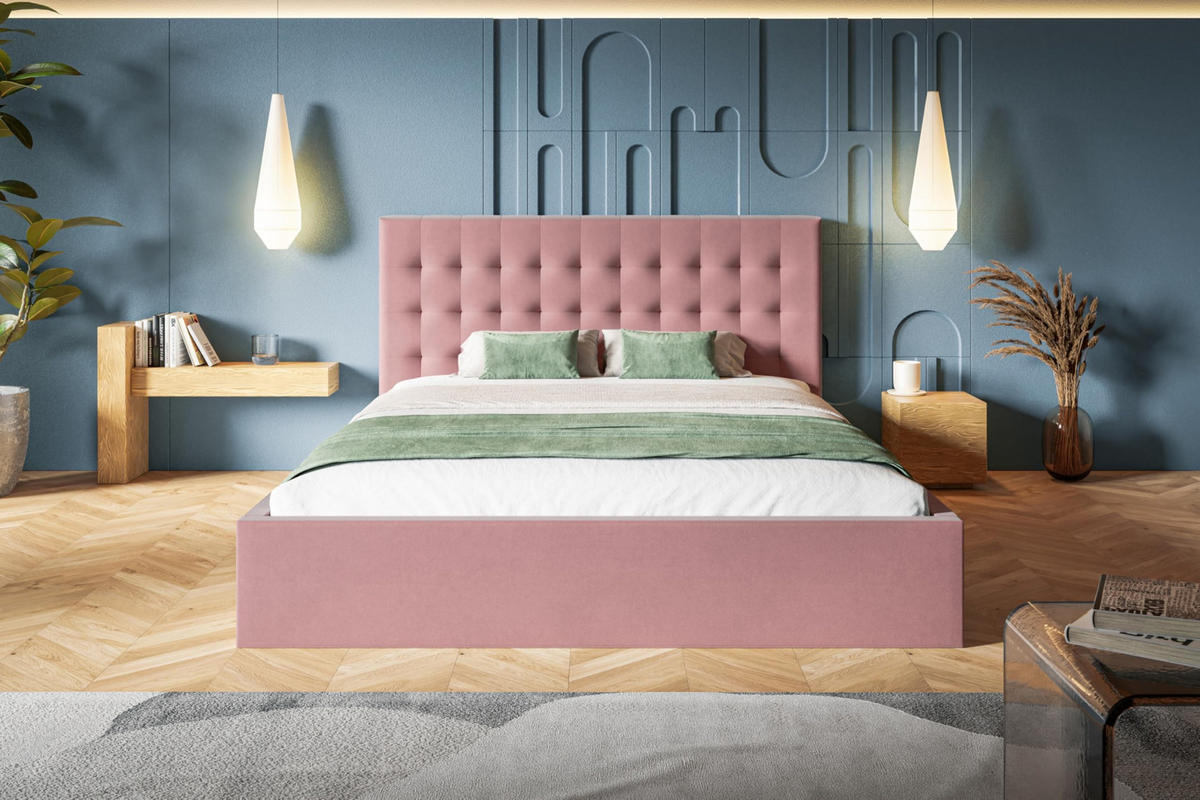 BETT 90x200 - Polsterbett mit Bettkasten und Metallrahmen - Modern Betten - Weicher Jasminstoff - Kollektion Rio, Rosa - Pink, Holz/Textil (90/200cm) - Alpi-Möbel