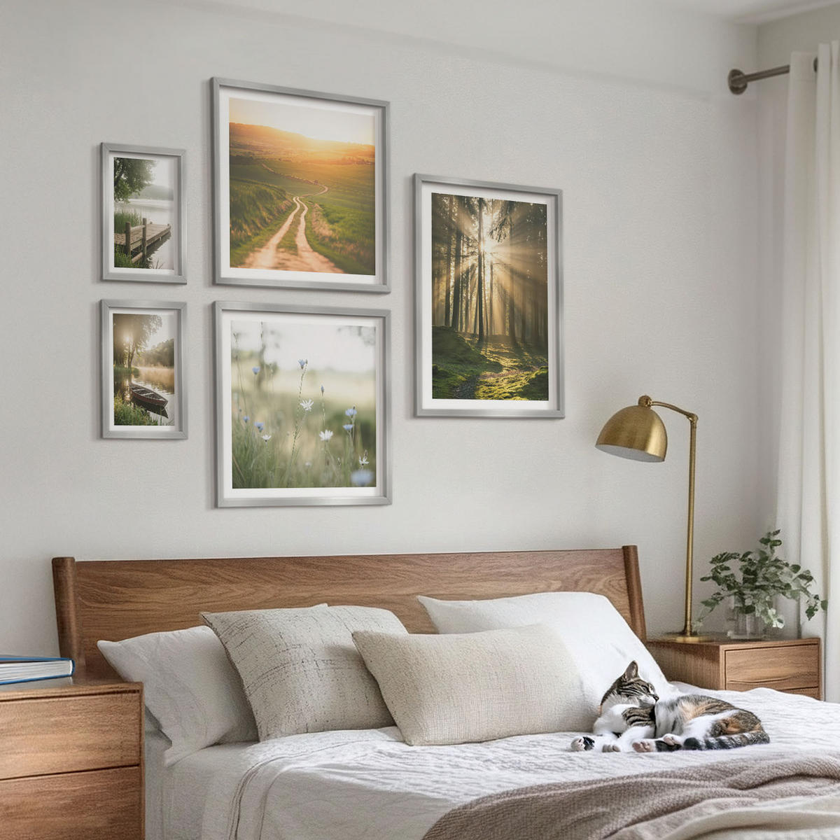 BILDER SET 5er Set - 50x50 cm & 20x30 cm & 40x60 cm Silberner Rahmen - Gemalte Zitruslandschaften - Silberfarben, Kunststoff (40/60cm) - TULUP