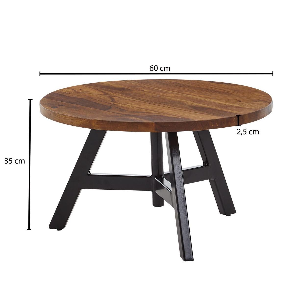 COUCHTISCH aus Sheesham Massivholz mit Metallgestell, Maße 60x60x35 cm - Schwarz/Braun, Holz/Metall (60/60/35cm) - KADIMA DESIGN