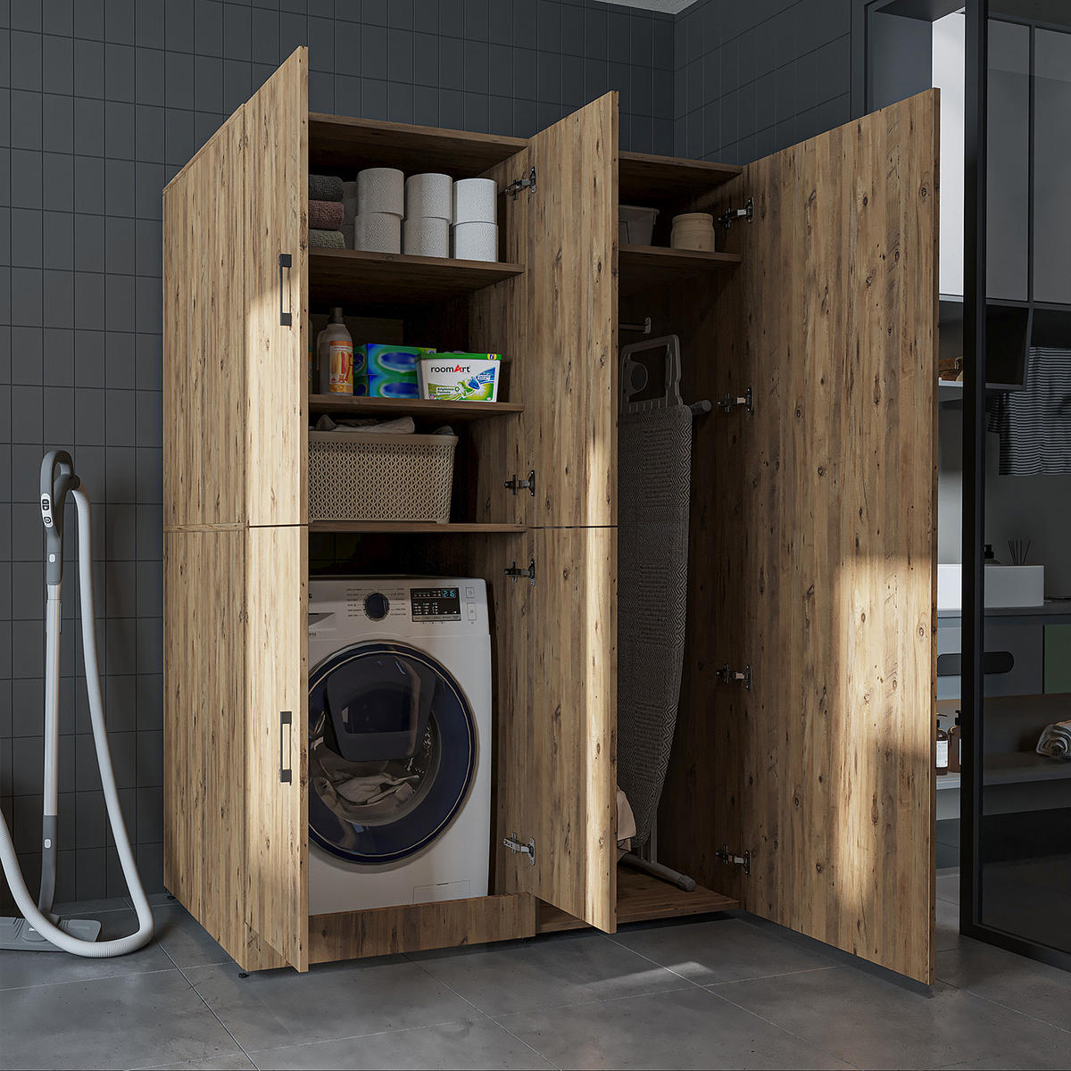 WASCHMASCHINENSCHRANK DORA-II 130cm Breit, 186cm Hoch - Eichefarben, Holzwerkstoff (130/186/73.8cm)