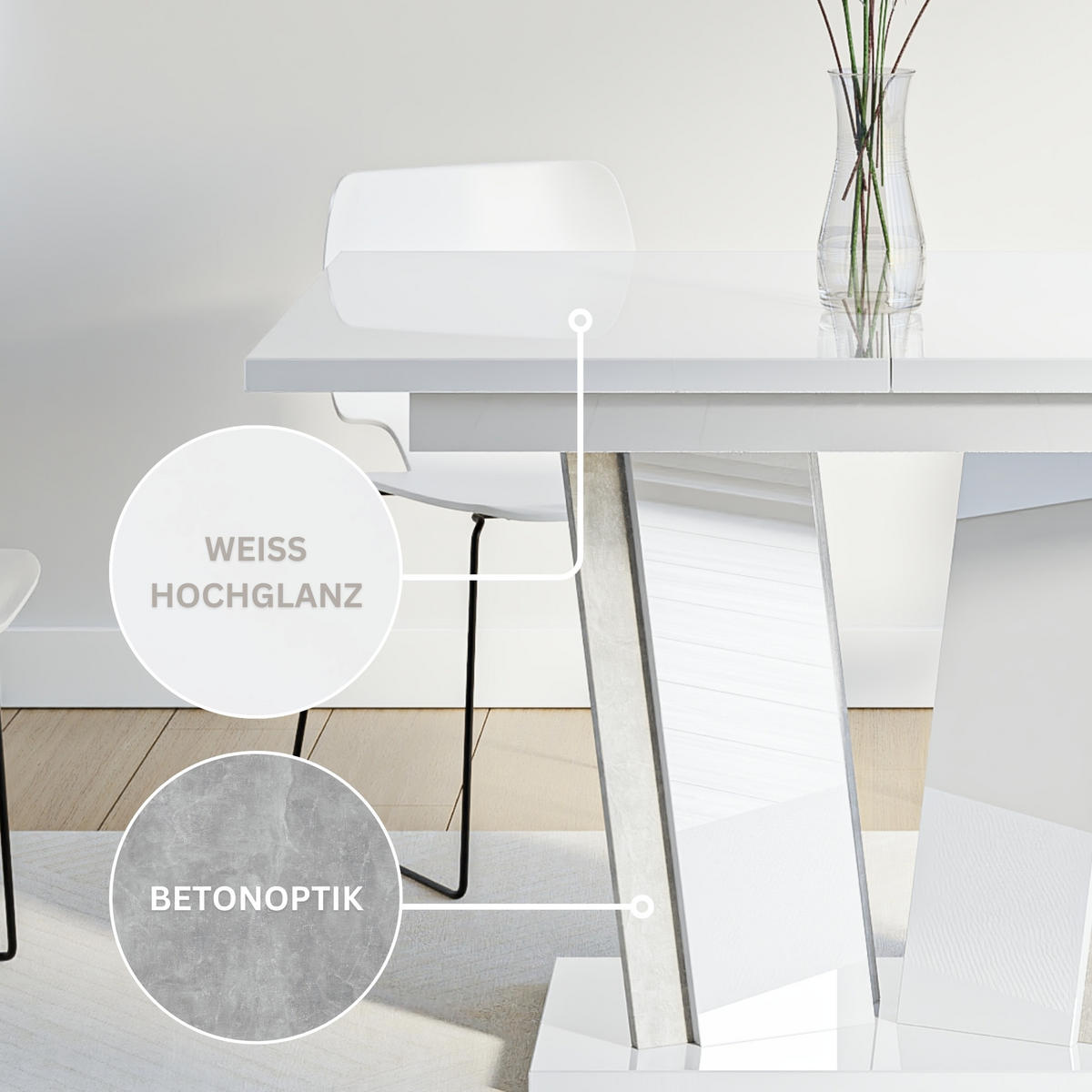 ESSTISCH Ausziehbar 120 - 160 cm Weiß Hochglanz und Grau Betonoptik - Weiß Hochglanz/Grau, Holzwerkstoff (120/80/75cm) - PROSPERO