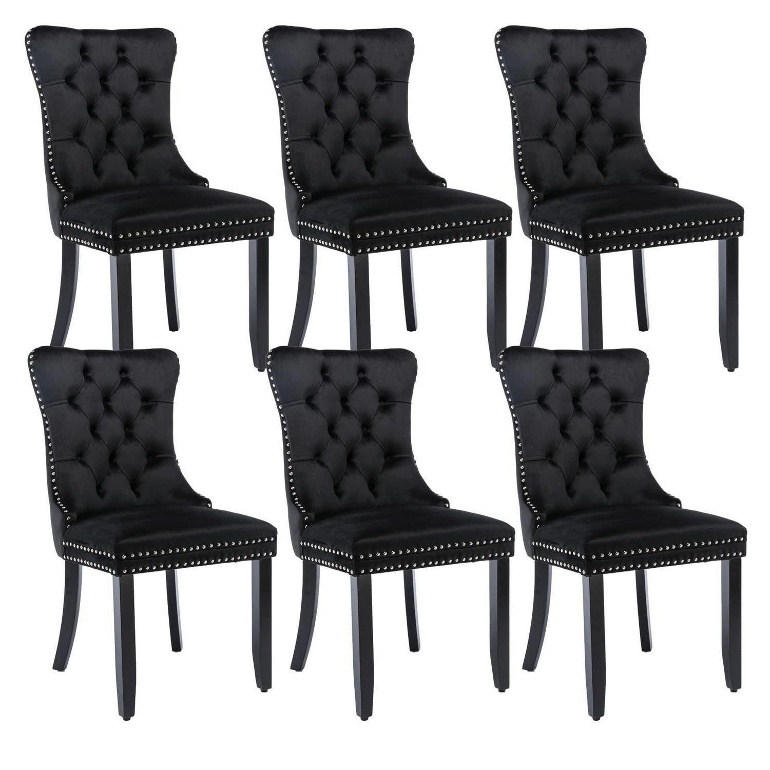ESSZIMMERSTÜHLE 6er-Set Schwarz Samt mit Massivholzbeinen - Schwarz, Textil (50/95.2/62cm)