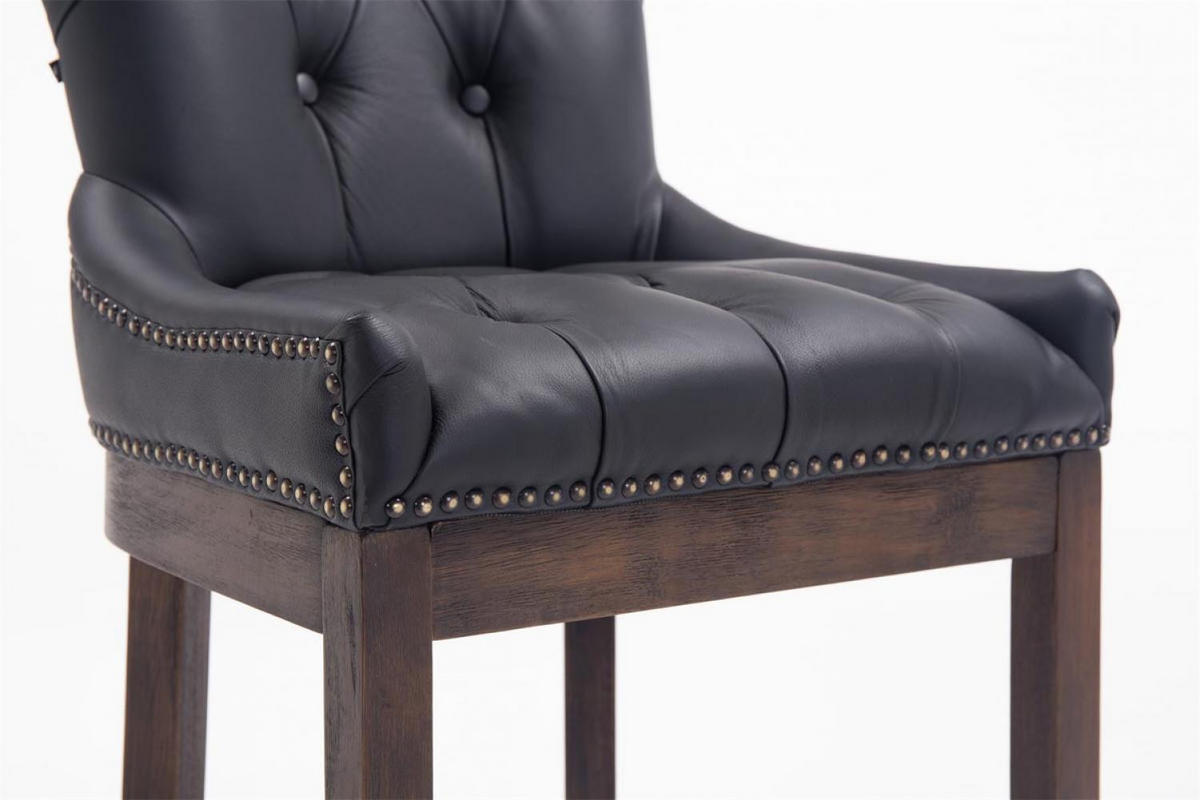 BARHOCKER Echtleder schwarz - Dunkelbraun/Schwarz, Leder/Holz (55/109/57cm) - CLP