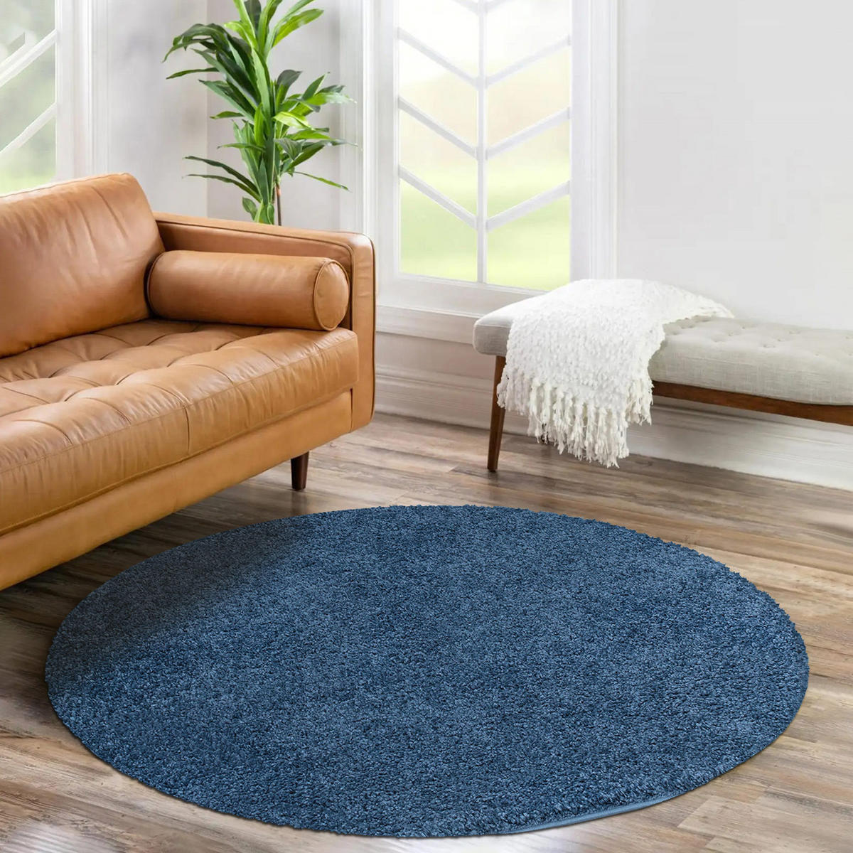HOCHFLOR-TEPPICH City Shaggy 500 Blau 160 cm Rund - Blau, Textil (160/160cm) - carpet city
