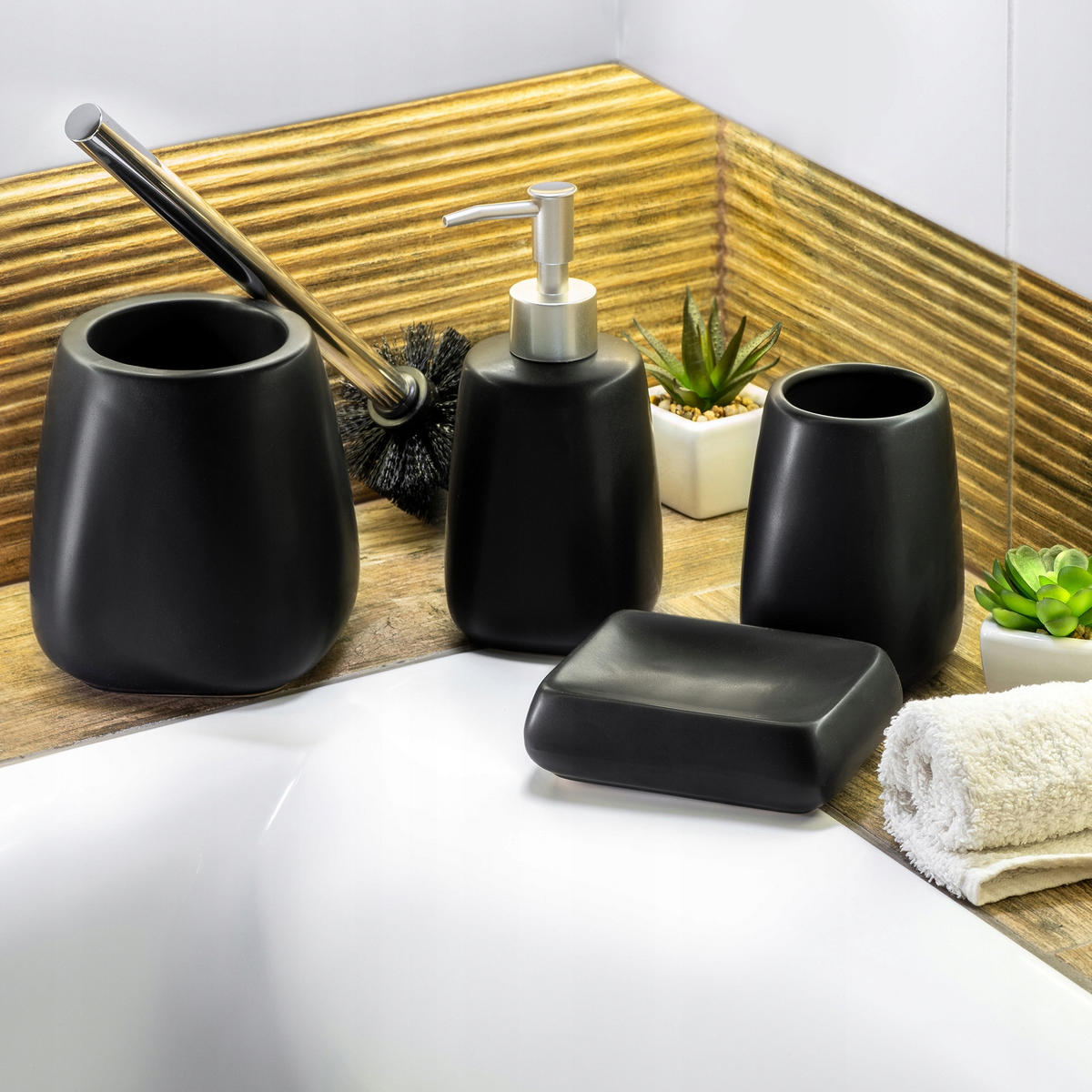 SEIFENSPENDER mit Pumpe 400 ml, schwarz - Schwarz, Keramik (8/17.5/8cm) - KADAX