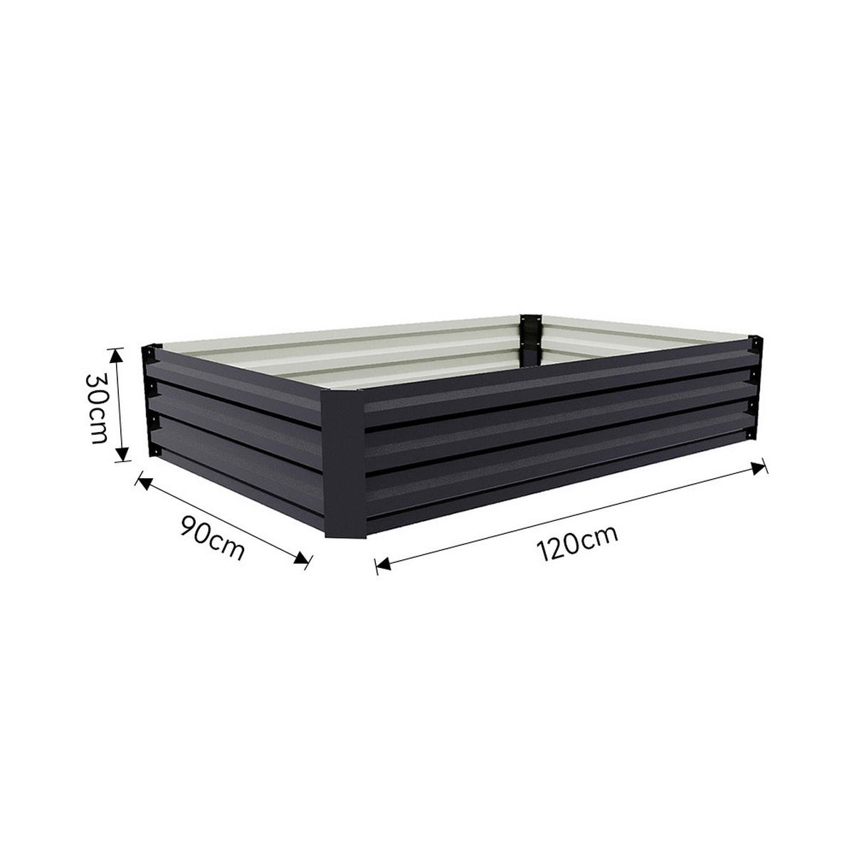 HOCHBEET-PFLANZKASTEN aus verzinktem Stahl in Anthrazit Creme Rechtekig für Garten Balkon 120x90x30cm 5,2 kg - Dunkelgrau, Metall (90/30/120cm) - Livingandhome