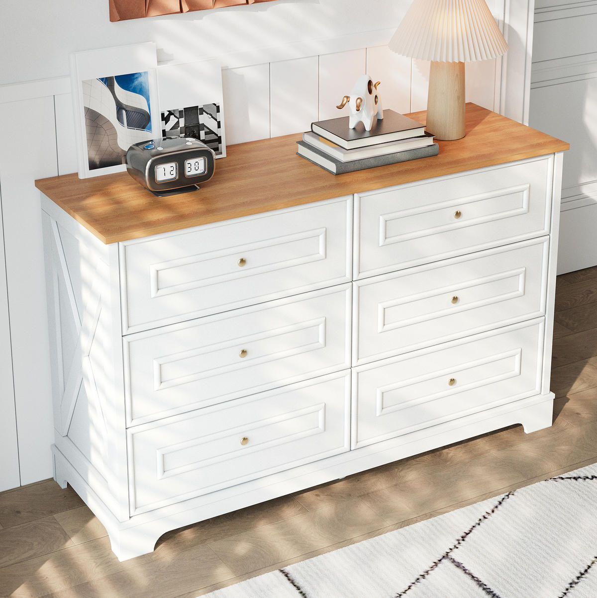 SIDEBOARD 120/40/76 cm mit 6 Schubladen in Weiß & Naturholz - Weiß, Holzwerkstoff (120/76/40cm) - BEAOK