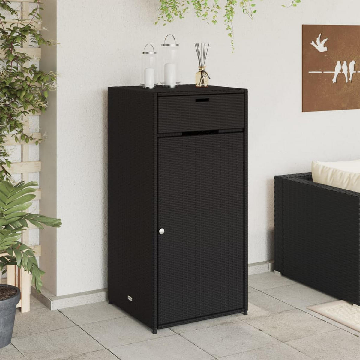 GARTENSCHRANK Schwarz 55x55x111 cm Poly Rattan - Schwarz, Kunststoff (55/111/55cm) - furnicato