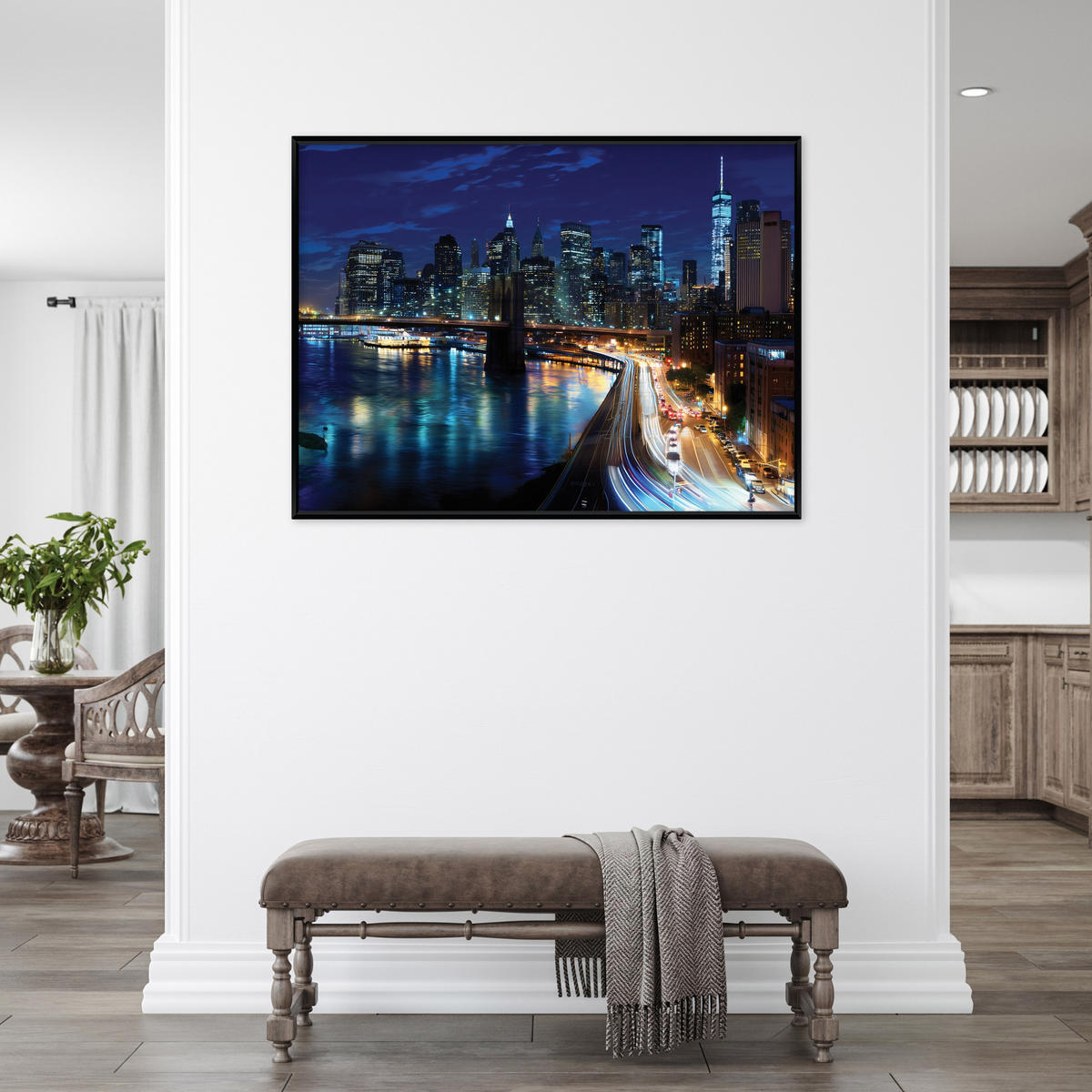 BILDER mit Rahmen Stadt Panorama Blau 120x80 cm - Multicolor, Holzwerkstoff (120/80cm) - Wallarena