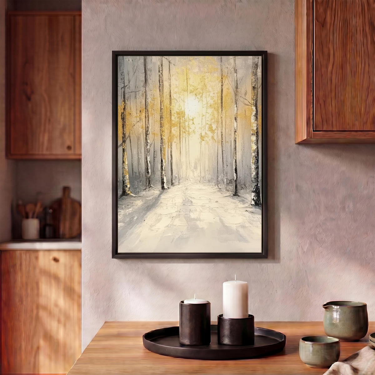 LEINWAND Bilder mit Rahmen - Winter - Abstrakt - Schnee - Natur - Sonne - 30x40 - Grau, Textil (30/40cm) - MuchoWow