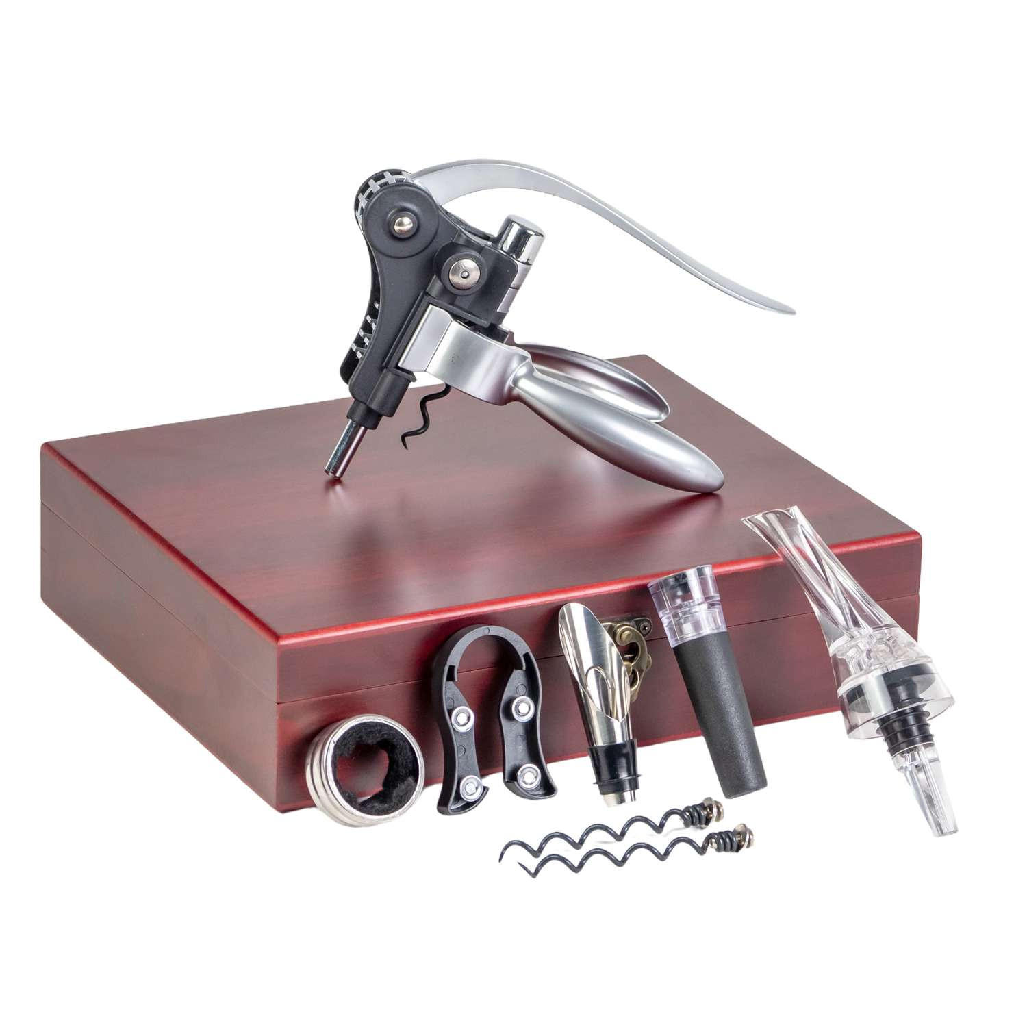 SOMMELIER WEIN SET (9-tlg.) mit Korkenzieher - Rot, Metall (27cm) - Intirilife