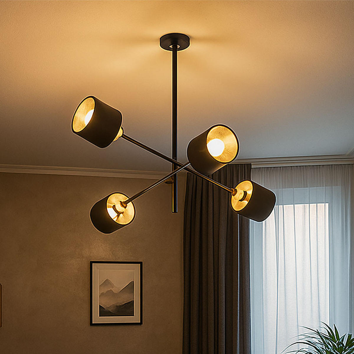 LED DECKENLEUCHTE Metall Stoff Schwarz 4 Flammig - Schwarz, Metall (77.5/77.5/81cm) - Wofi