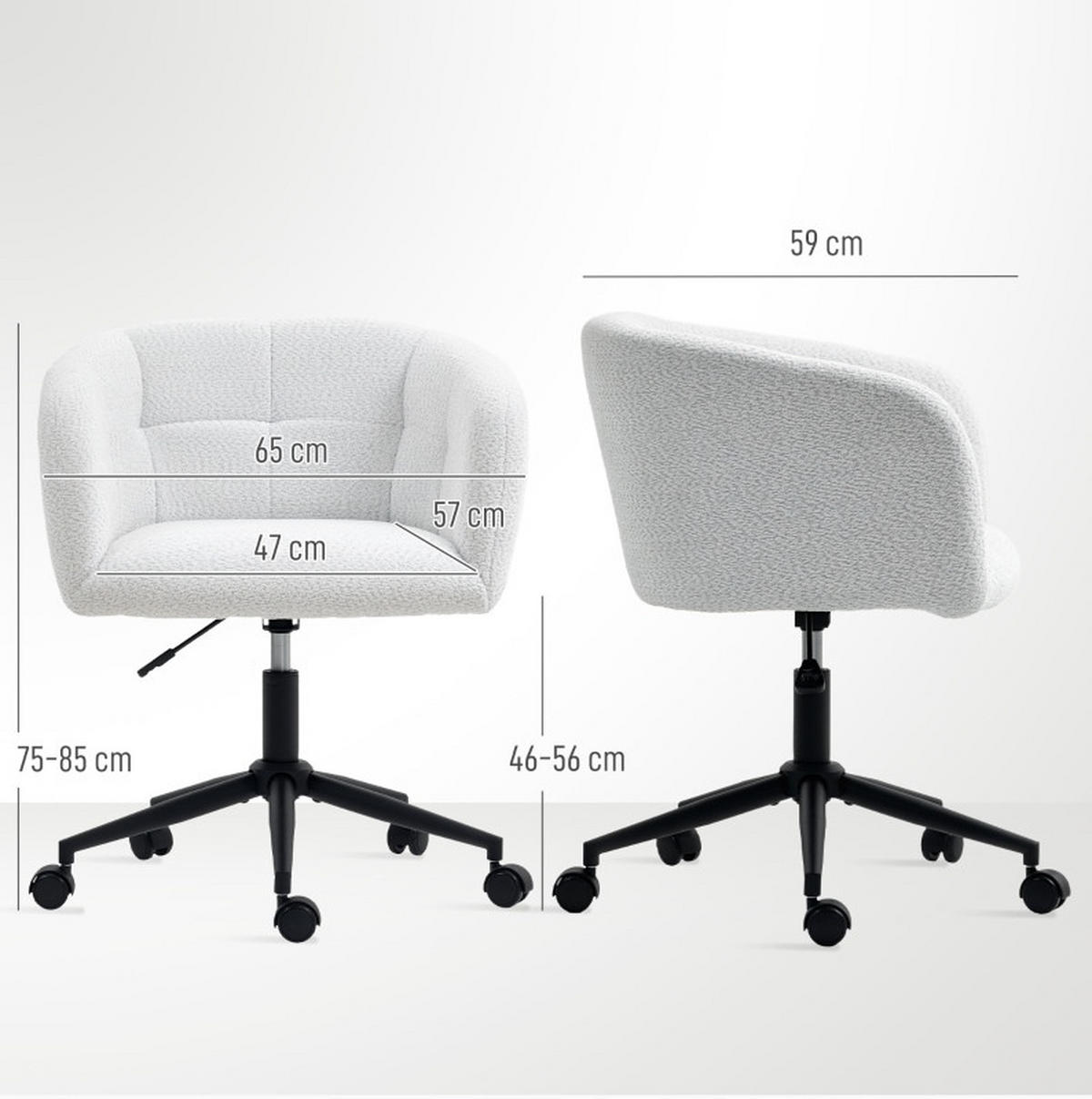STUHL 65/59/75-85 cm, gepolstert, Drehstuhl mit Samt-Leinen-Bezug, Creme - Creme, Kunststoff (59/85/65cm) - Redom