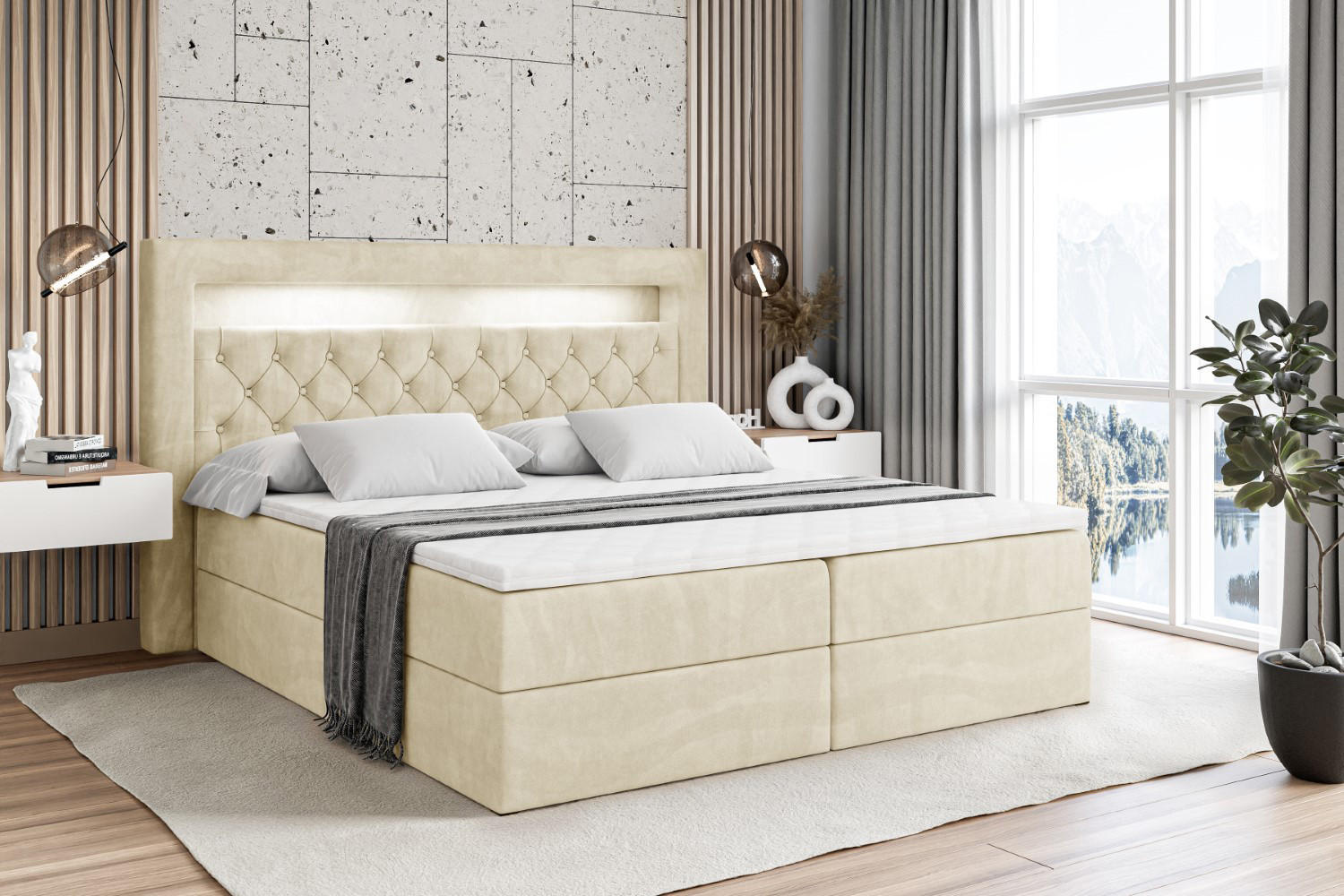 Thumbnail - Altdecor Boxbett, Beige, Holzwerkstoff, Höhe ca. 21 cm, 120x200 cm, Schlafzimmer, Betten, Boxspringbetten