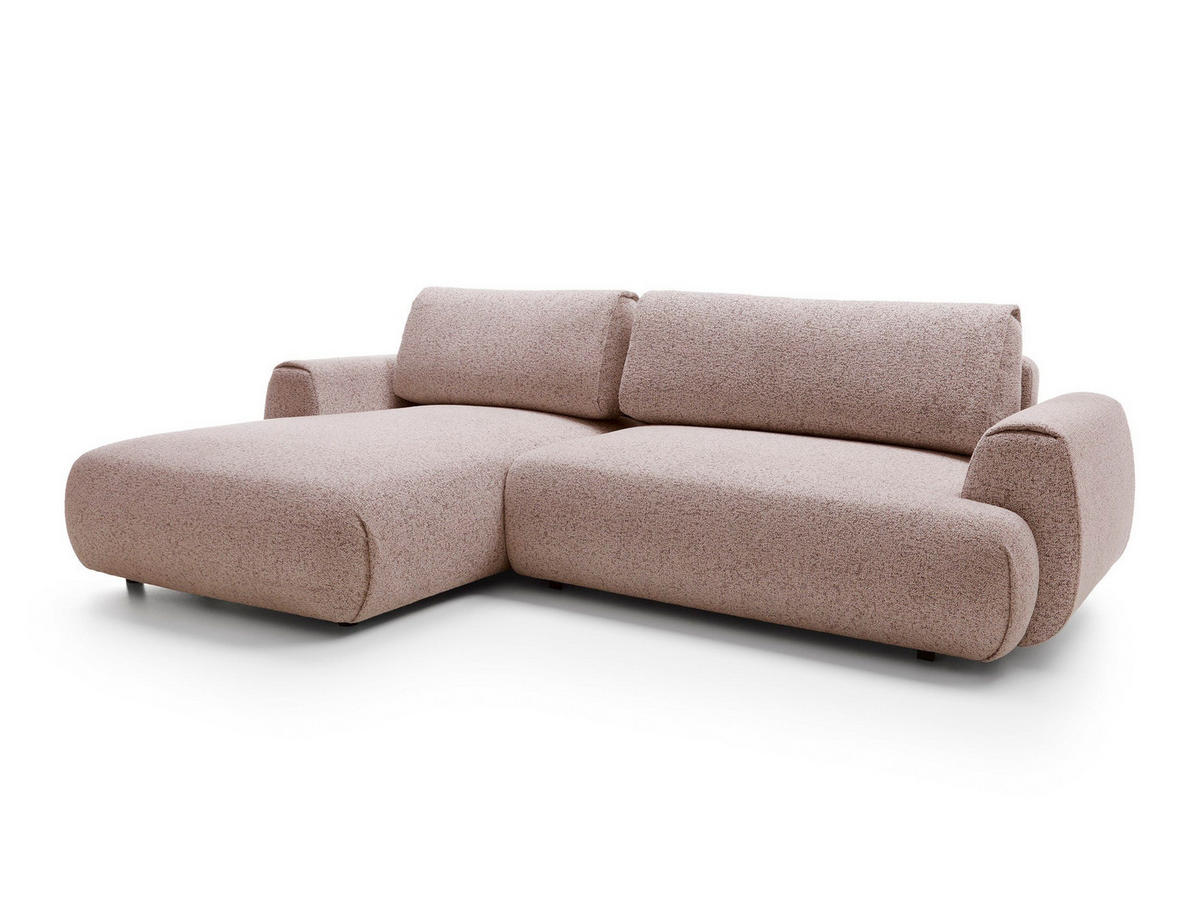 ECKSOFA ZEST Rosa Geflochtener Stoff mit Schlaffunktion - Rosa, Holz (270/167cm) - MASSENO