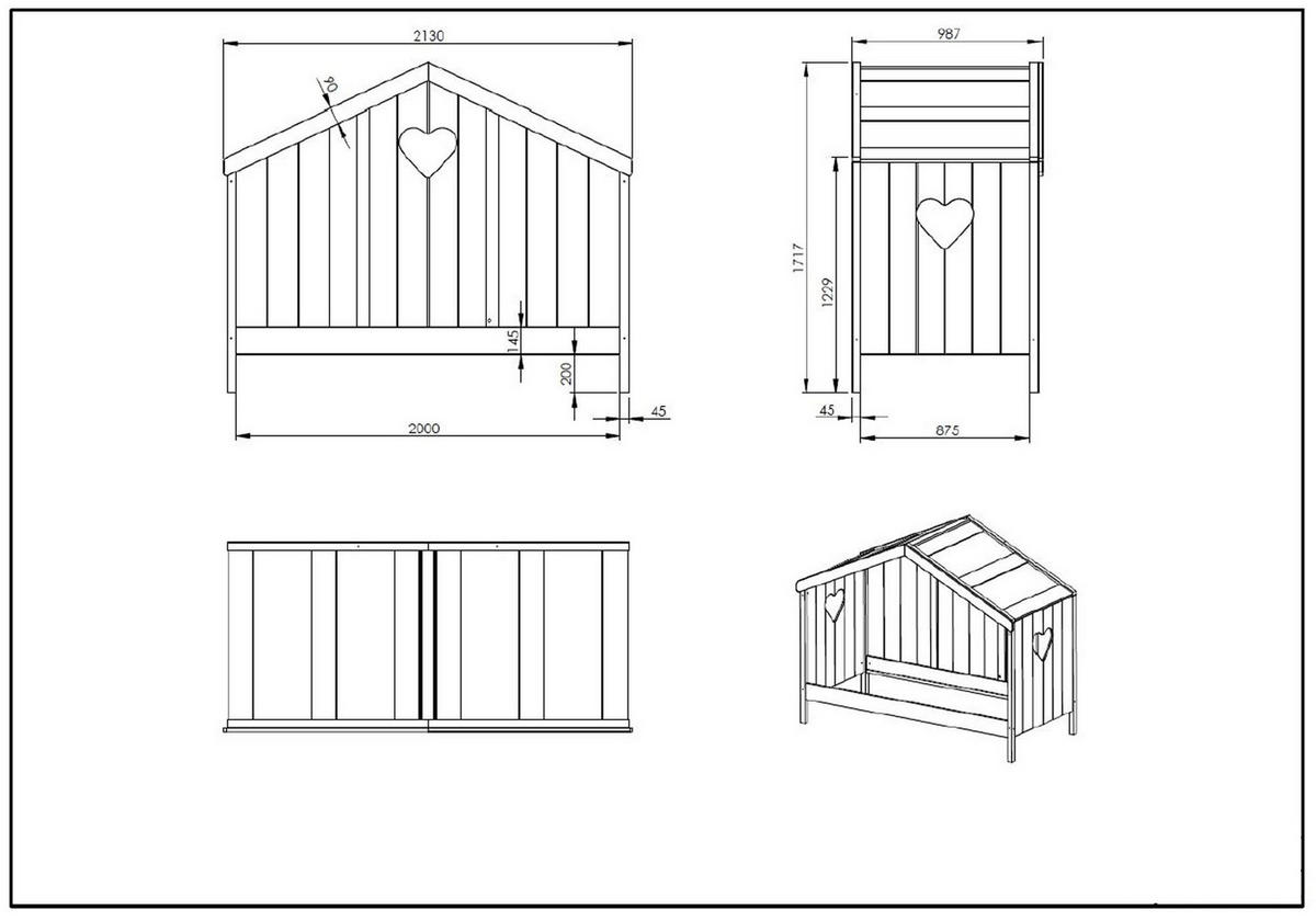 HAUSBETT Kamila 1 213x172x99 mit Rückwand aus Massivholz+MDF in Weiß - Weiß, Holz (90/200cm) - 58aufmkessel