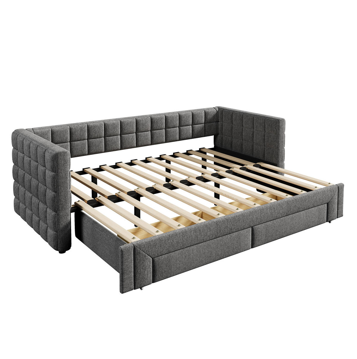 TAGESBETT 90/200 cm aus Samt mit Ausziehfunktion, quadratischer Rückenlehne und 2 Schubladen, Grau - Grau, Textil (90/200cm) - Redom