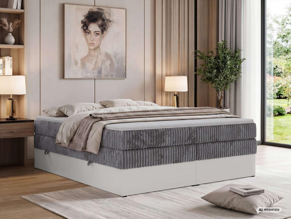 BOXSPRINGBETT TRAVIT ZERO KING 180/200 - Grau Cord - Topper T25 - H3 - Schwarz/Grau, Kunststoff/Textil (180/200cm) - MKS