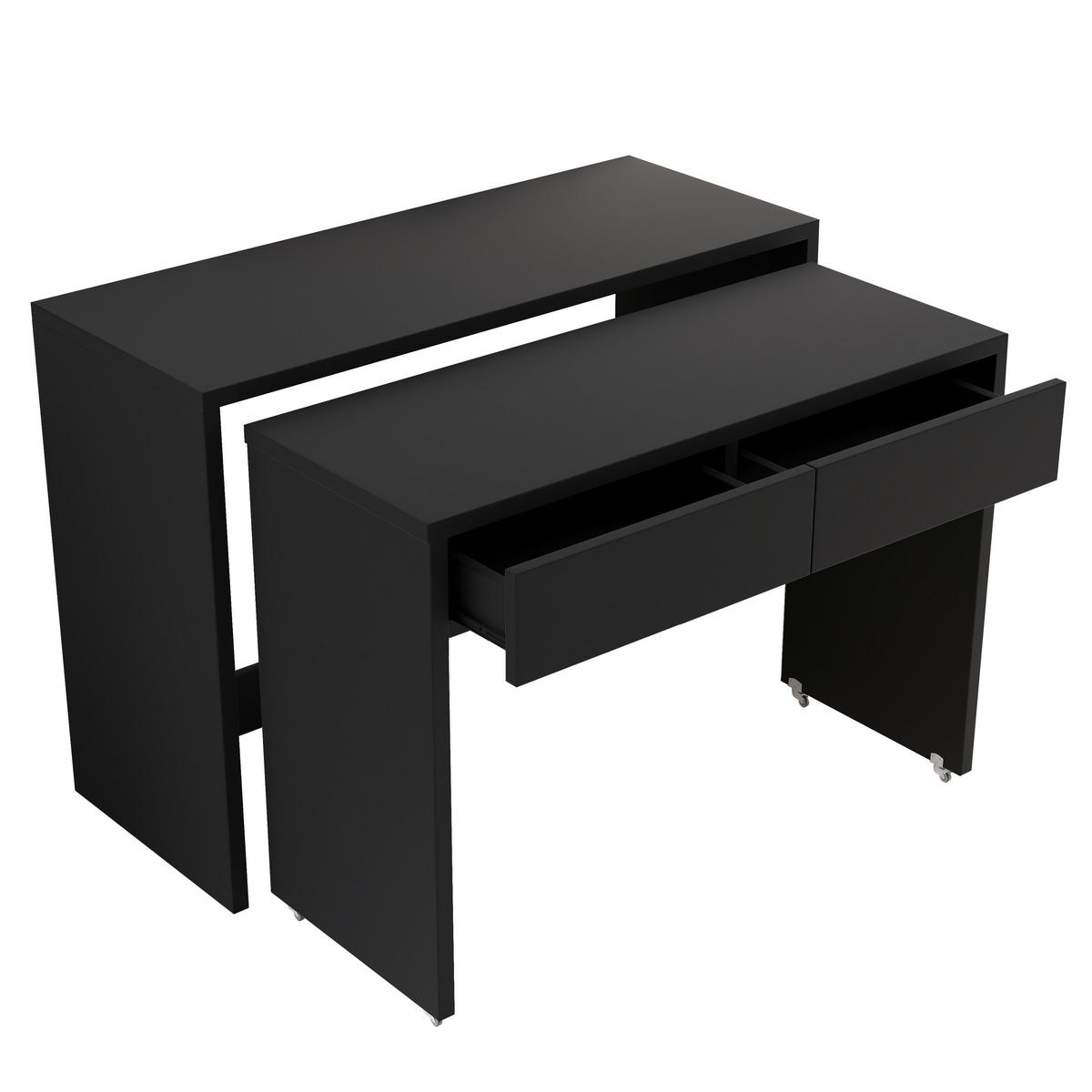 SCHREIBTISCH 2-in-1 Kommode ausziehbar Rollen Holz 1,8 cm modern - Schwarz, Holzwerkstoff (110/40/78cm) - FLIEKS
