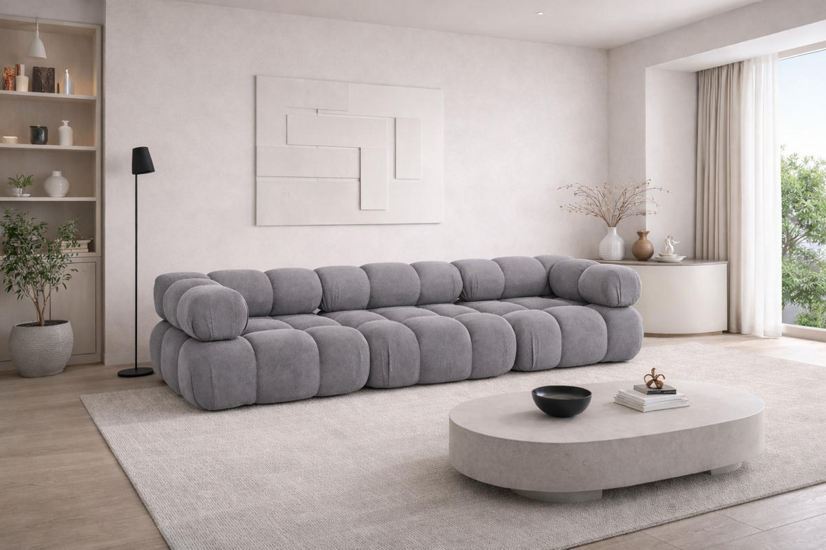 COUCH, 3-Sitzer Modular, Veloursstoff Salvador, Grau, Selia - Grau, Holz (285/70/95cm) - Kaiser Möbel