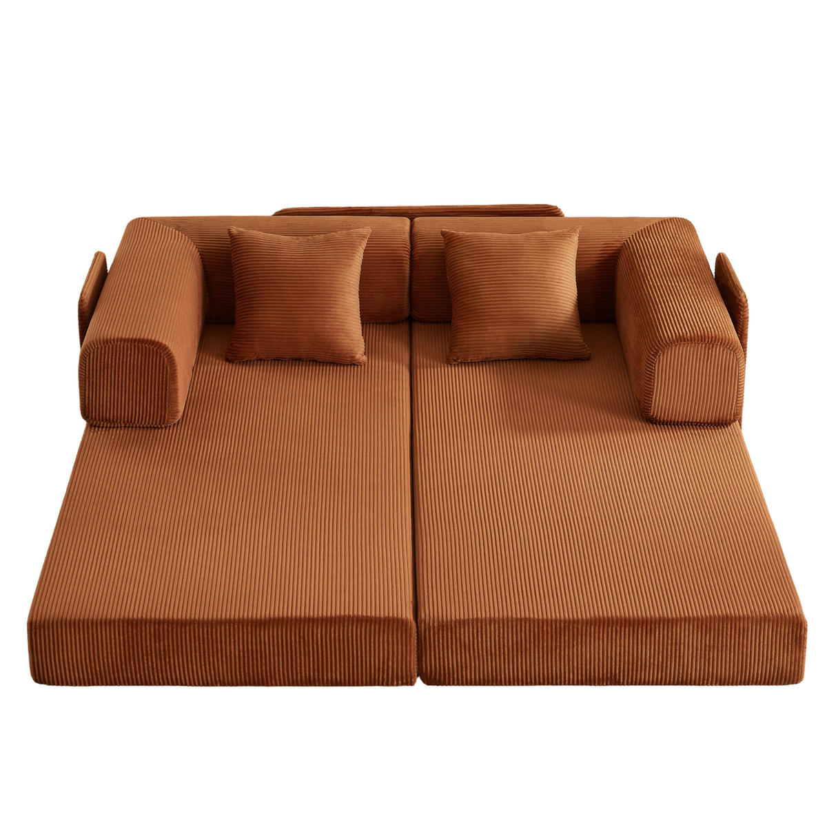 SCHLAFSOFA DE-34938 Tatami-Bodensofa mit 2 Kissen Terrakotta - Terracotta, Textil (204/65/97cm) - ComfortXL