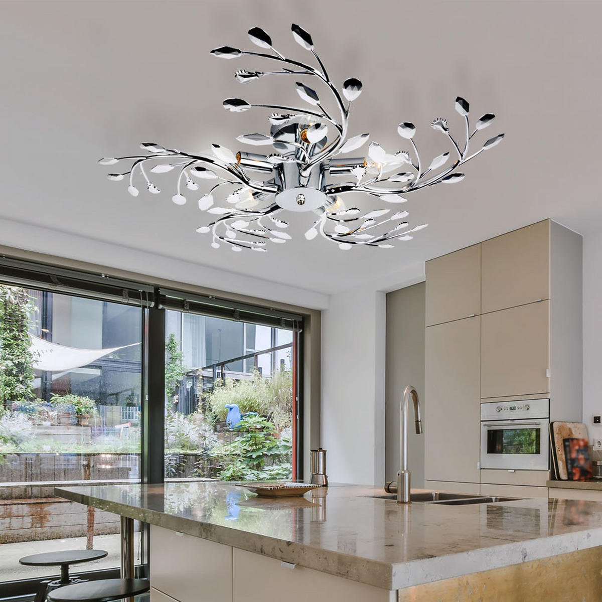 LED DECKENLEUCHTE Chrom Silber Blätter-Design - Silberfarben, Metall (65/65/16cm) - Globo Lighting