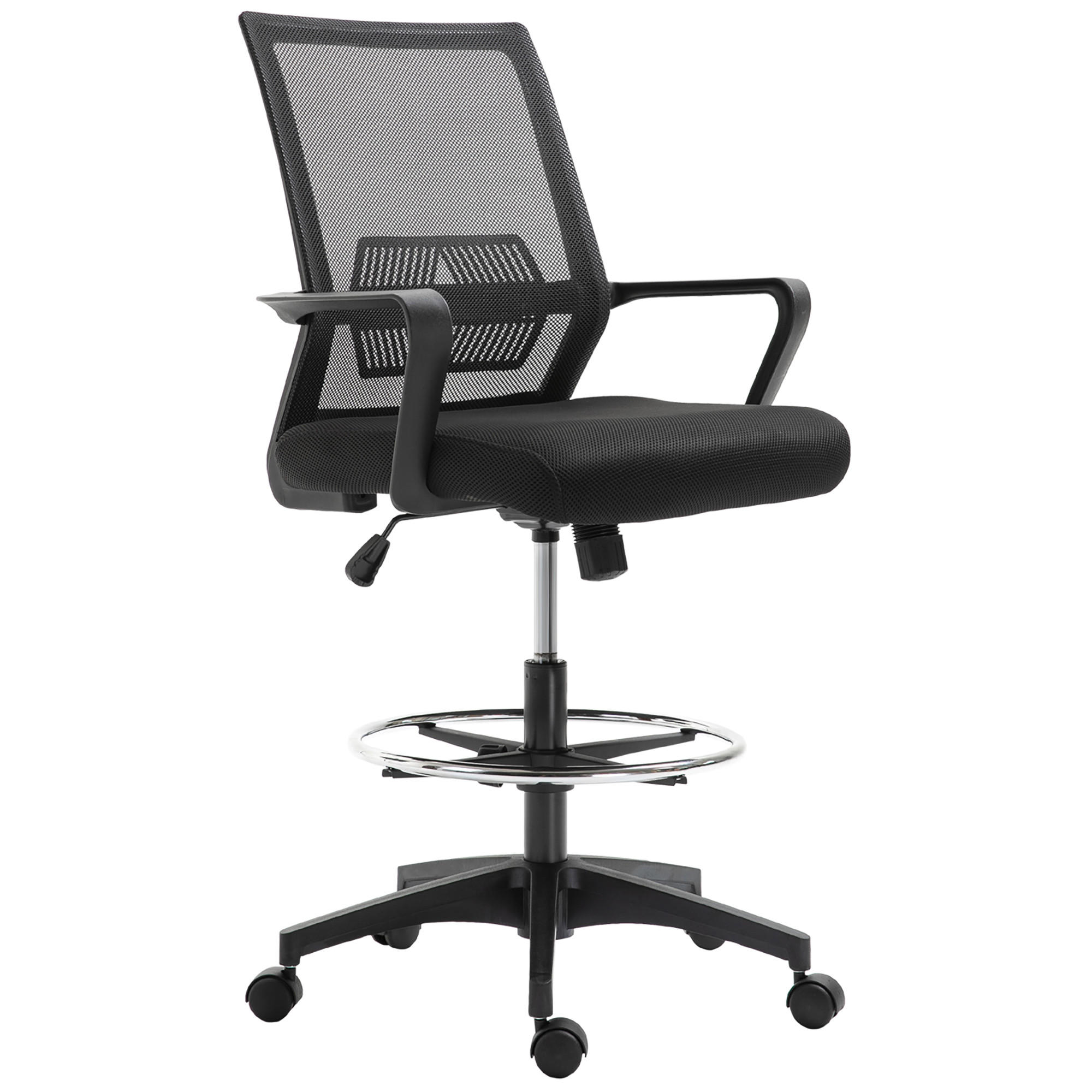 BÜROSTUHL Ergonomischer Schreibtischstuhl verstellbarer Fußring, Wippfunktion - Schwarz, Kunststoff (59/124/64cm) - Vinsetto