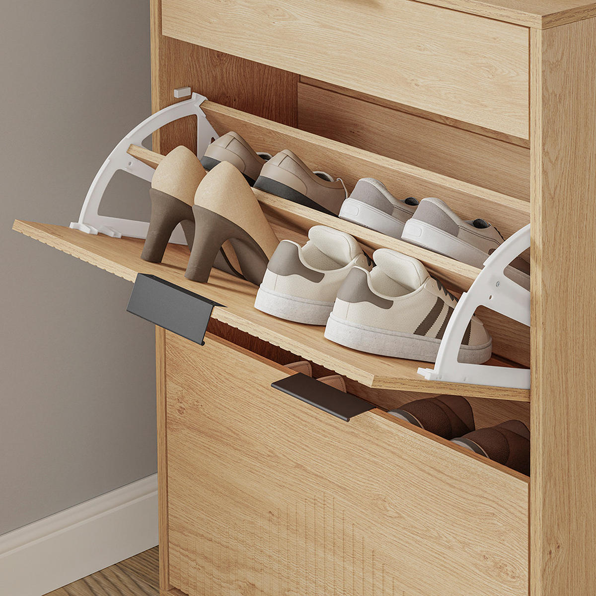 SCHUHSCHRANK mit einer Schublade 60x24x95cm Modern - Eichefarben, Fell (24/95/60cm) - SoBuy