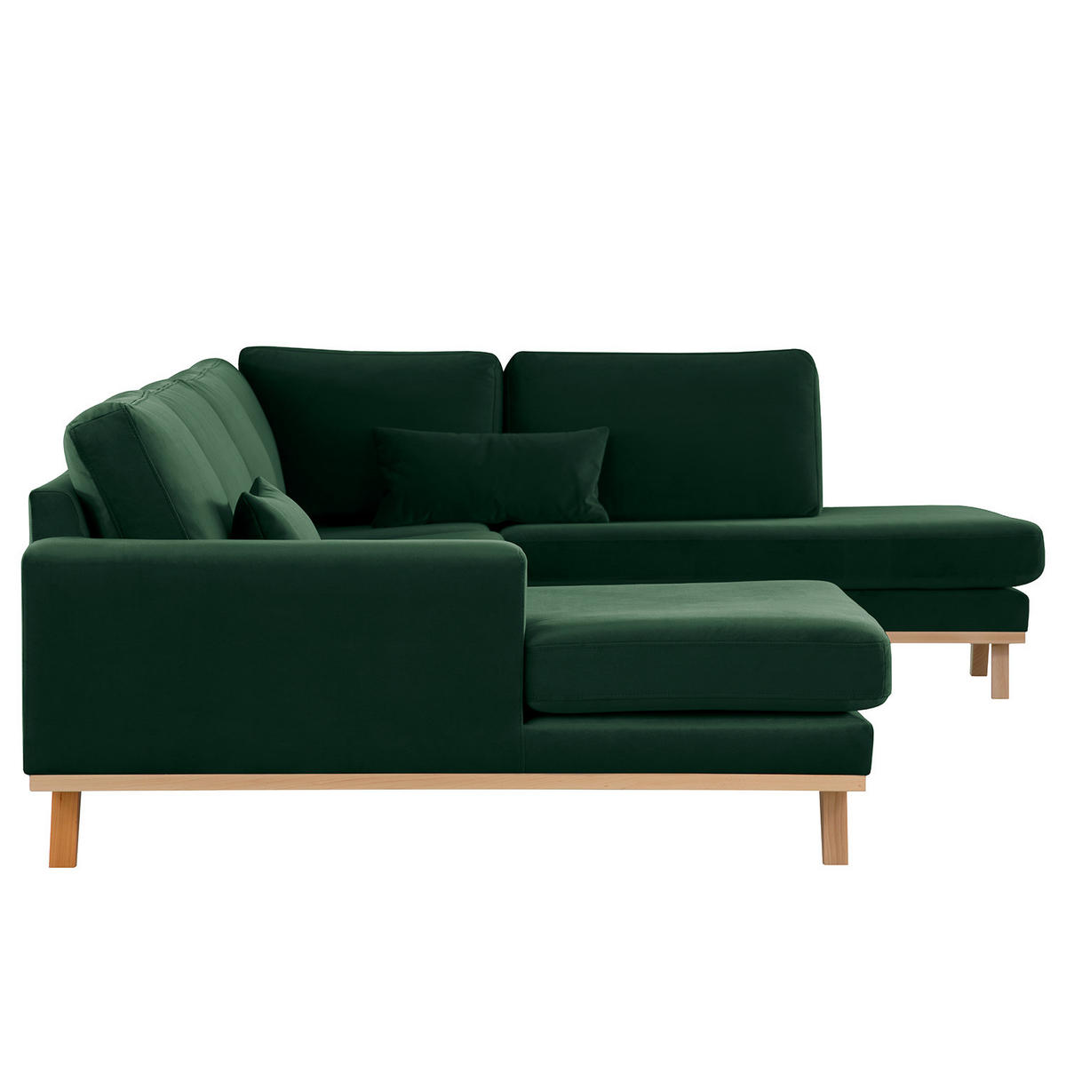 WOHNLANDSCHAFT mit Longchair - Buchefarben/Grün, Buchenholz/Textil (371/81/219cm) - home24