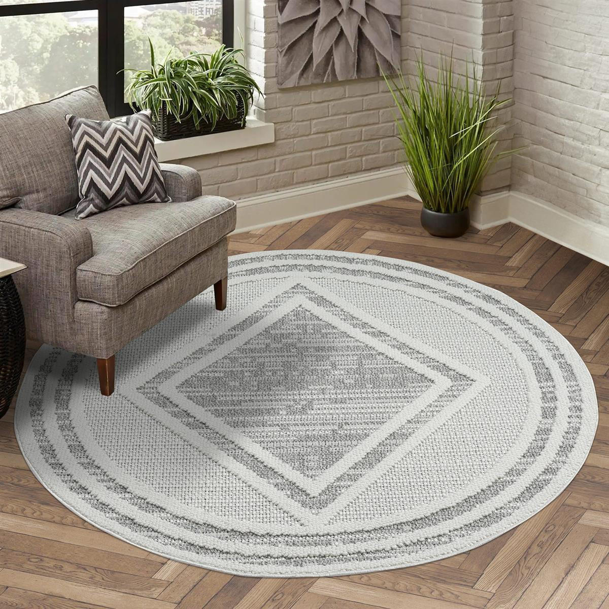 KURZFLOR-TEPPICH Lindo 8853 Grau 120x120 cm Rund - Grau, Textil (120/120cm) - carpet city