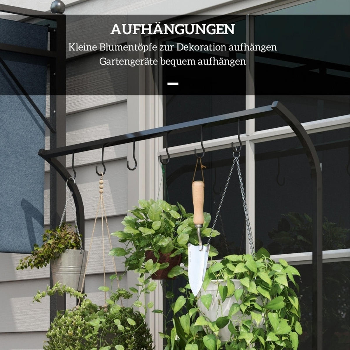 GARTENREGAL aus Metall 110x50x170 cm Schwarz mit 3 Ebenen & 6 Haken - Schwarz, Metall (50/170/110cm) - Modfu