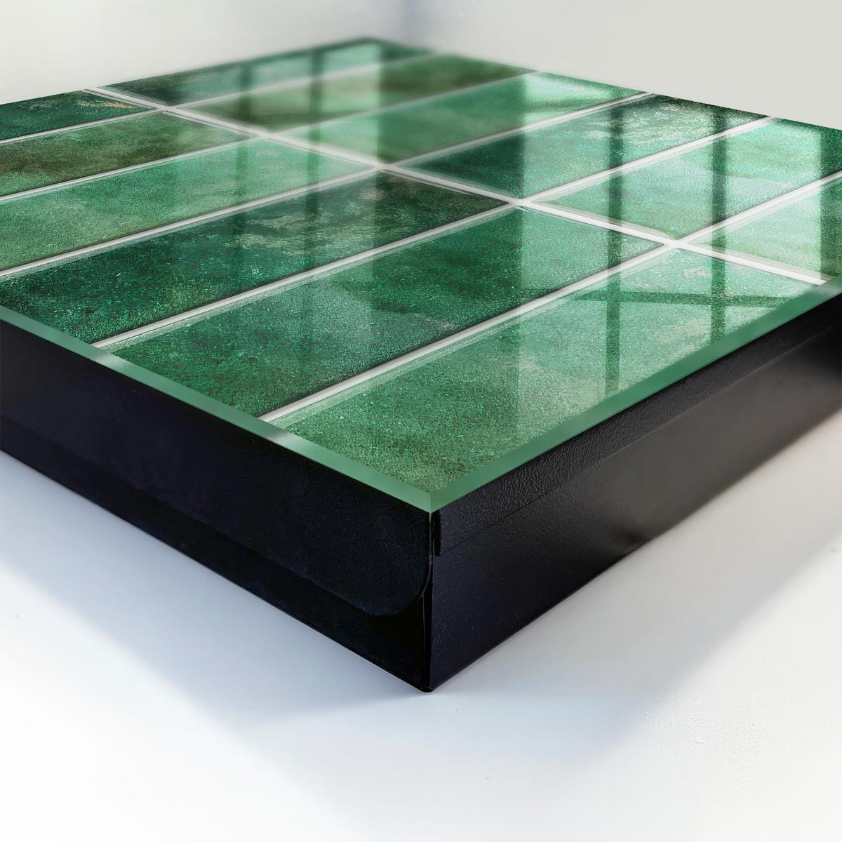 SCHLÜSSELBOX Schwarz 30x30 cm- Türöffnung nach rechts - Grünes Muster - Grün, Metall (30/30/5cm) - TULUP